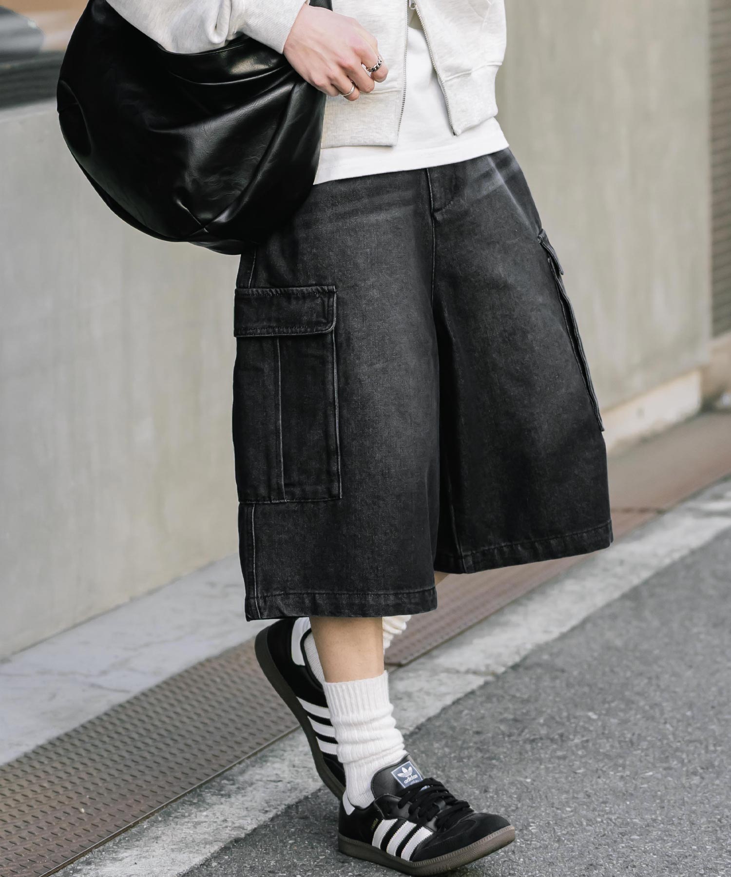 ロッキーモンロー Rocky Monroe カーゴパンツ デニム ハーフ メンズ レディース ショート ワイド 短パン 膝下 半パン ケミカルウォッシュ オーバーダイ リラックス ゆったり 15382 （ワンウォッシュ） ワンウォッシュ