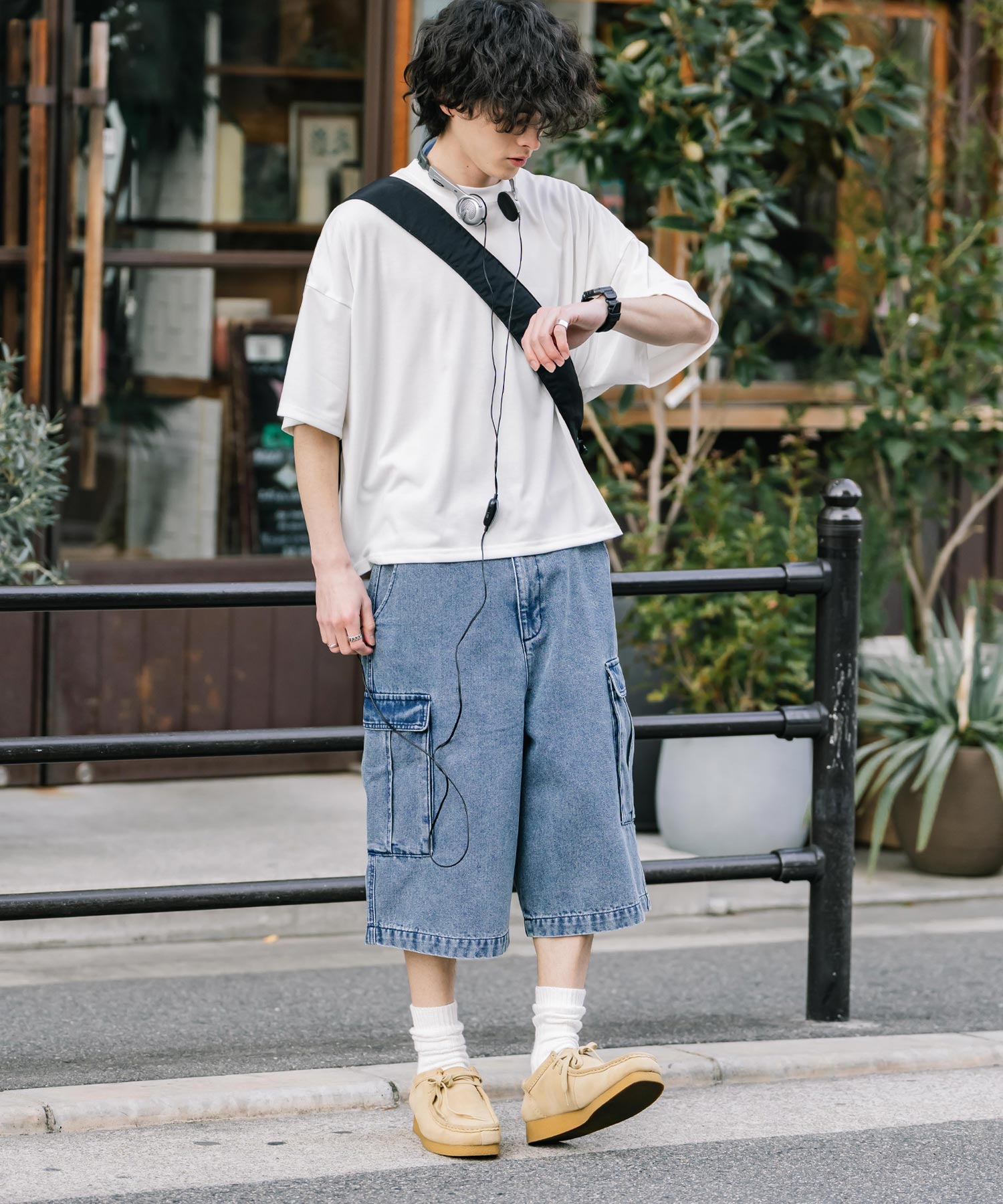 ロッキーモンロー Rocky Monroe カーゴパンツ デニム ハーフ メンズ レディース ショート ワイド 短パン 膝下 半パン ケミカルウォッシュ オーバーダイ リラックス ゆったり 15382 （ワンウォッシュ） ワンウォッシュ