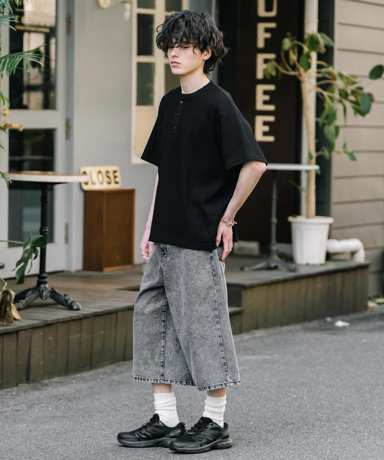 ロッキーモンロー Rocky Monroe ハーフパンツ デニム バギー メンズ レディース ワイド 短パン 半パン 膝下 7分丈 クロップド ケミカルウォッシュ オーバーダイ リラックス 15374 （パープルオーバーダイ） パープルオーバーダイ