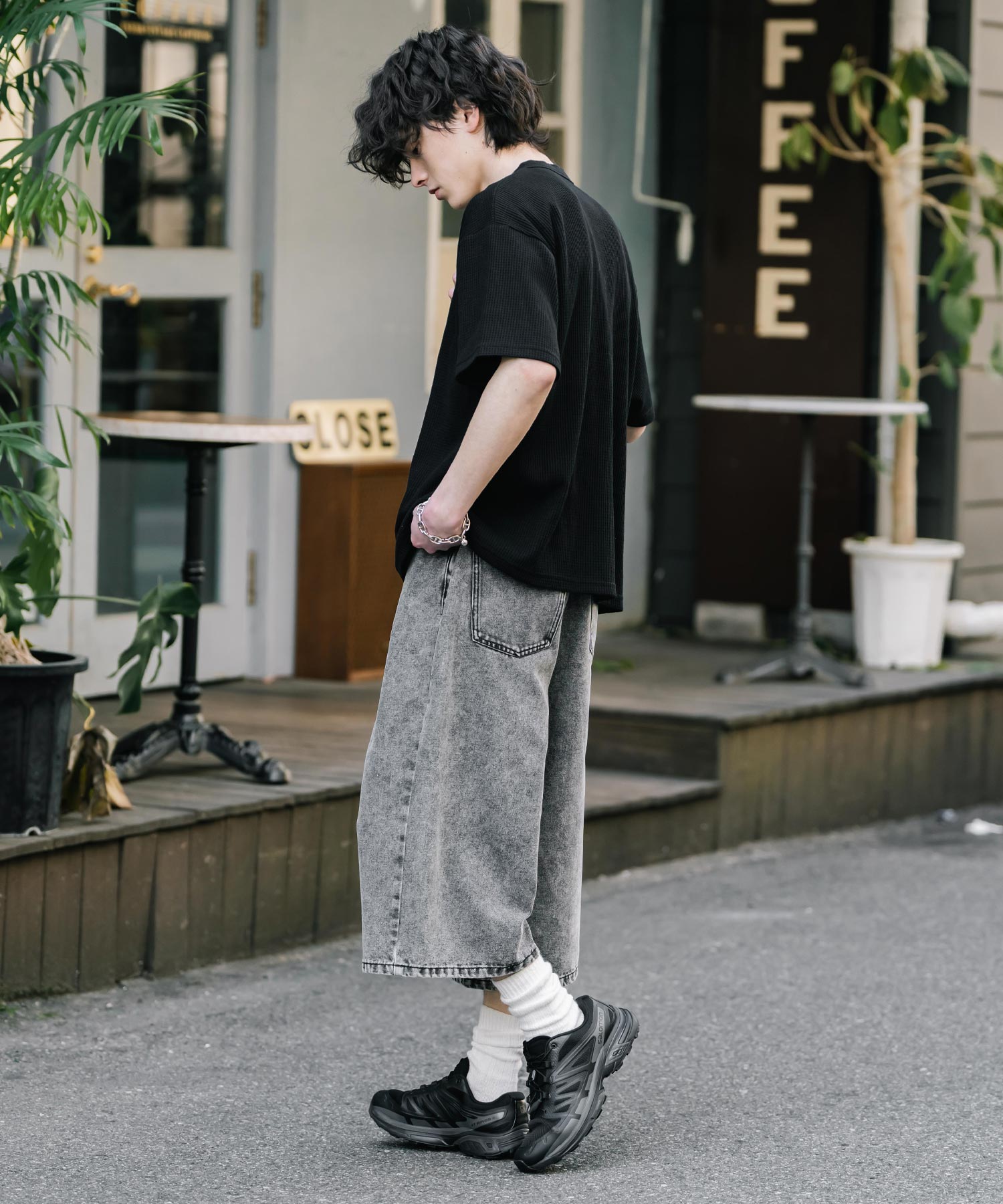 ロッキーモンロー Rocky Monroe ハーフパンツ デニム バギー メンズ レディース ワイド 短パン 半パン 膝下 7分丈 クロップド ケミカルウォッシュ オーバーダイ リラックス 15374 （パープルオーバーダイ） パープルオーバーダイ