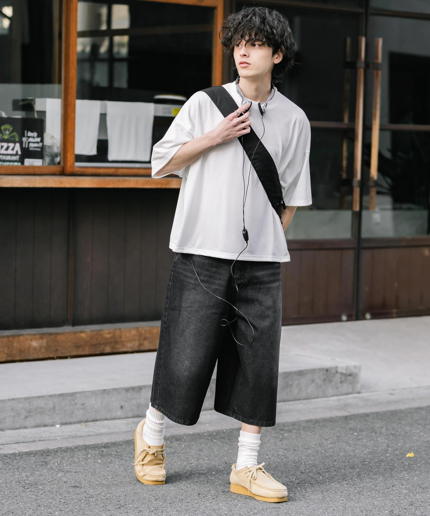 ロッキーモンロー Rocky Monroe ハーフパンツ デニム バギー メンズ レディース ワイド 短パン 半パン 膝下 7分丈 クロップド ケミカルウォッシュ オーバーダイ リラックス 15374 （パープルオーバーダイ） パープルオーバーダイ
