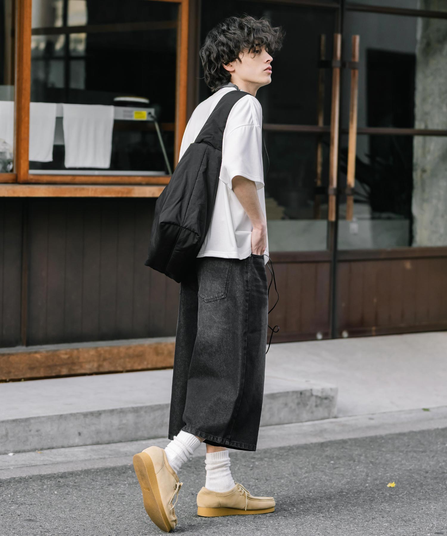 ロッキーモンロー Rocky Monroe ハーフパンツ デニム バギー メンズ レディース ワイド 短パン 半パン 膝下 7分丈 クロップド ケミカルウォッシュ オーバーダイ リラックス 15374 （パープルオーバーダイ） パープルオーバーダイ