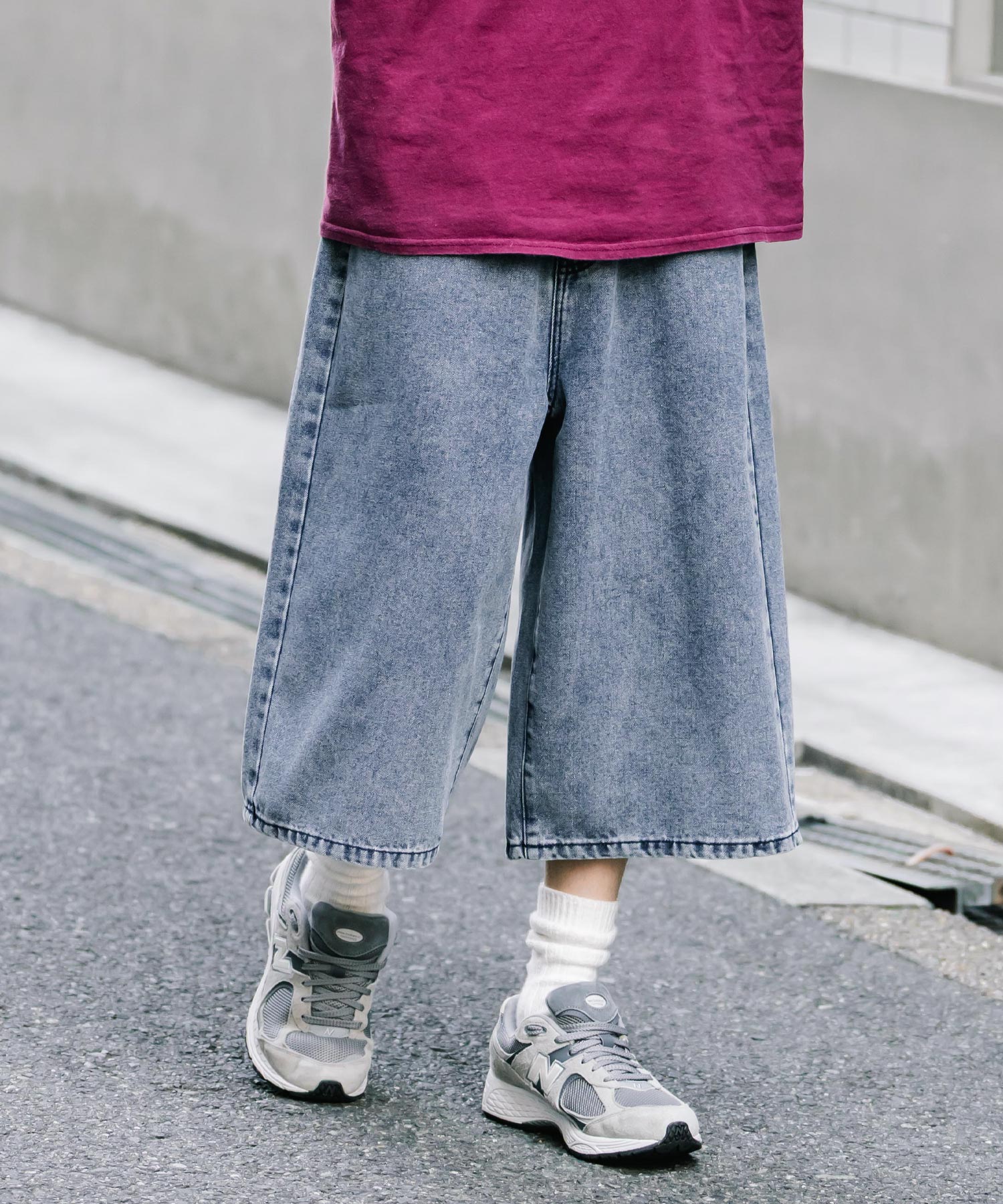 ロッキーモンロー Rocky Monroe ハーフパンツ デニム バギー メンズ レディース ワイド 短パン 半パン 膝下 7分丈 クロップド ケミカルウォッシュ オーバーダイ リラックス 15374 （パープルオーバーダイ） パープルオーバーダイ