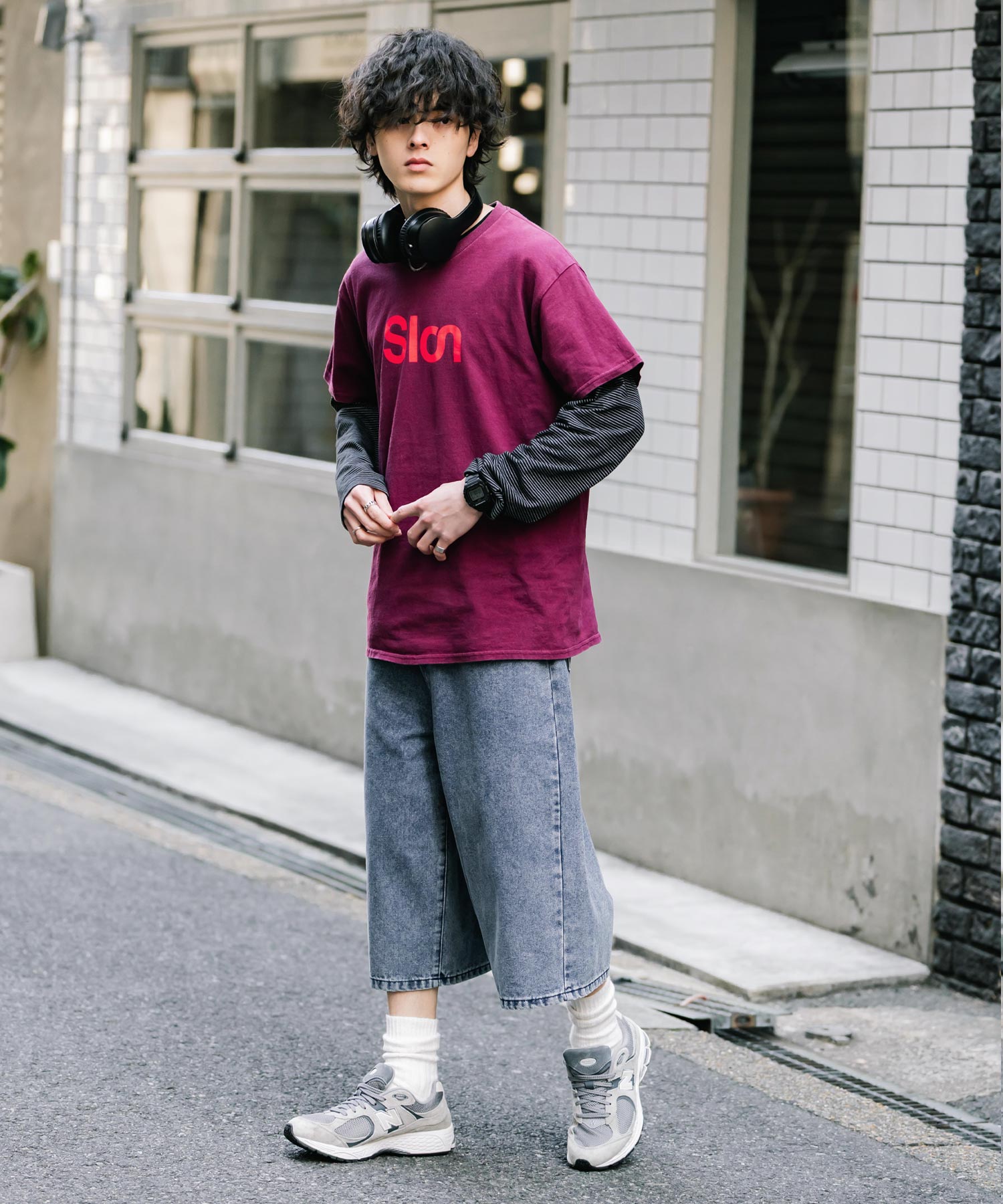 ロッキーモンロー Rocky Monroe ハーフパンツ デニム バギー メンズ レディース ワイド 短パン 半パン 膝下 7分丈 クロップド ケミカルウォッシュ オーバーダイ リラックス 15374 （パープルオーバーダイ） パープルオーバーダイ