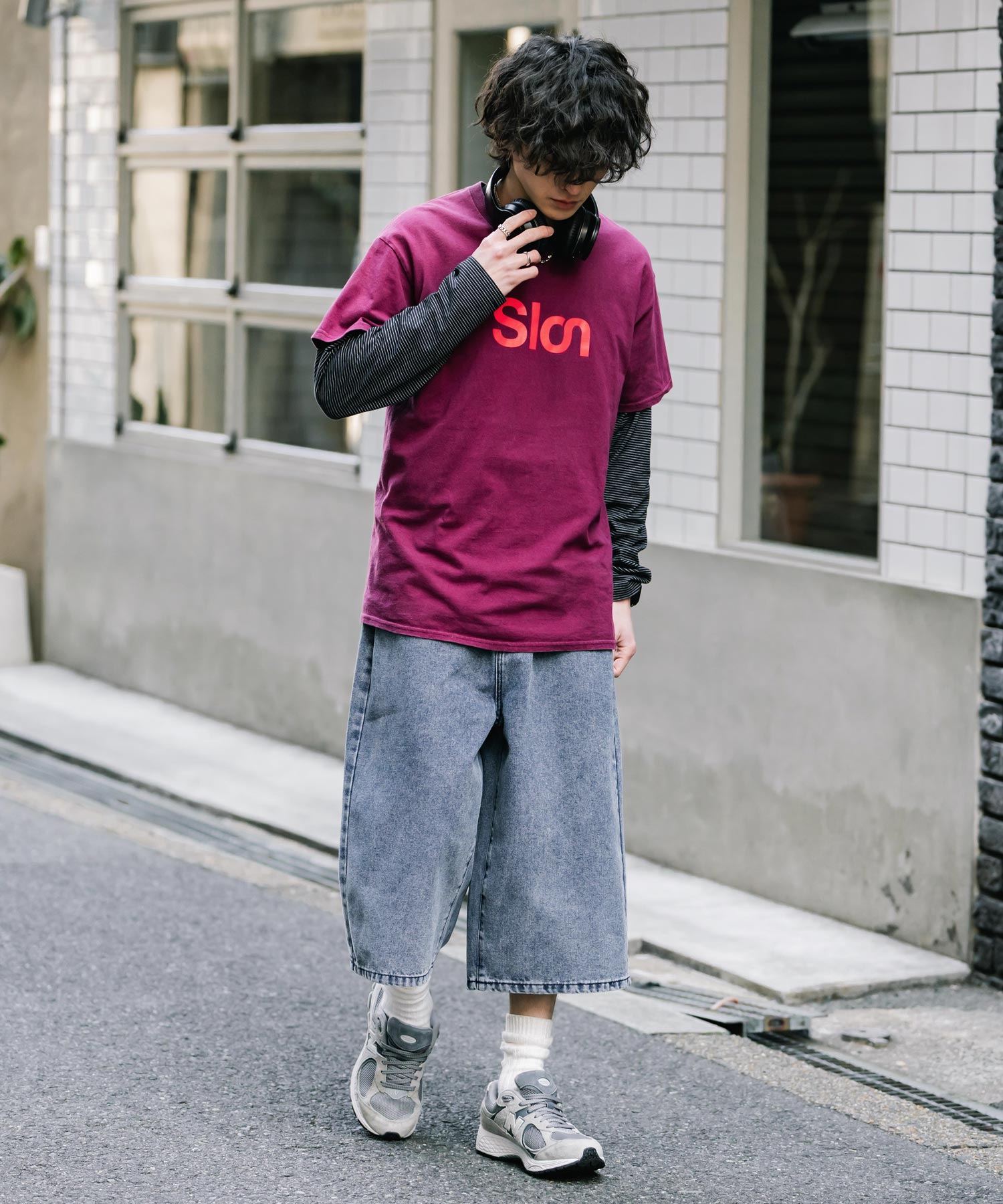 ロッキーモンロー Rocky Monroe ハーフパンツ デニム バギー メンズ レディース ワイド 短パン 半パン 膝下 7分丈 クロップド ケミカルウォッシュ オーバーダイ リラックス 15374 （パープルオーバーダイ） パープルオーバーダイ