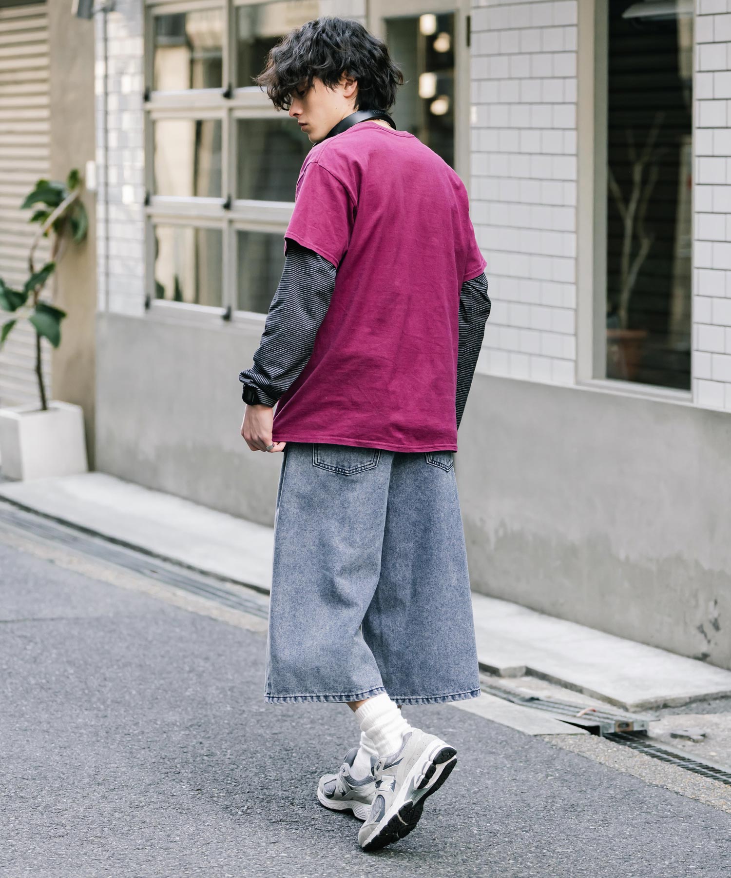 ロッキーモンロー Rocky Monroe ハーフパンツ デニム バギー メンズ レディース ワイド 短パン 半パン 膝下 7分丈 クロップド ケミカルウォッシュ オーバーダイ リラックス 15374 （パープルオーバーダイ） パープルオーバーダイ