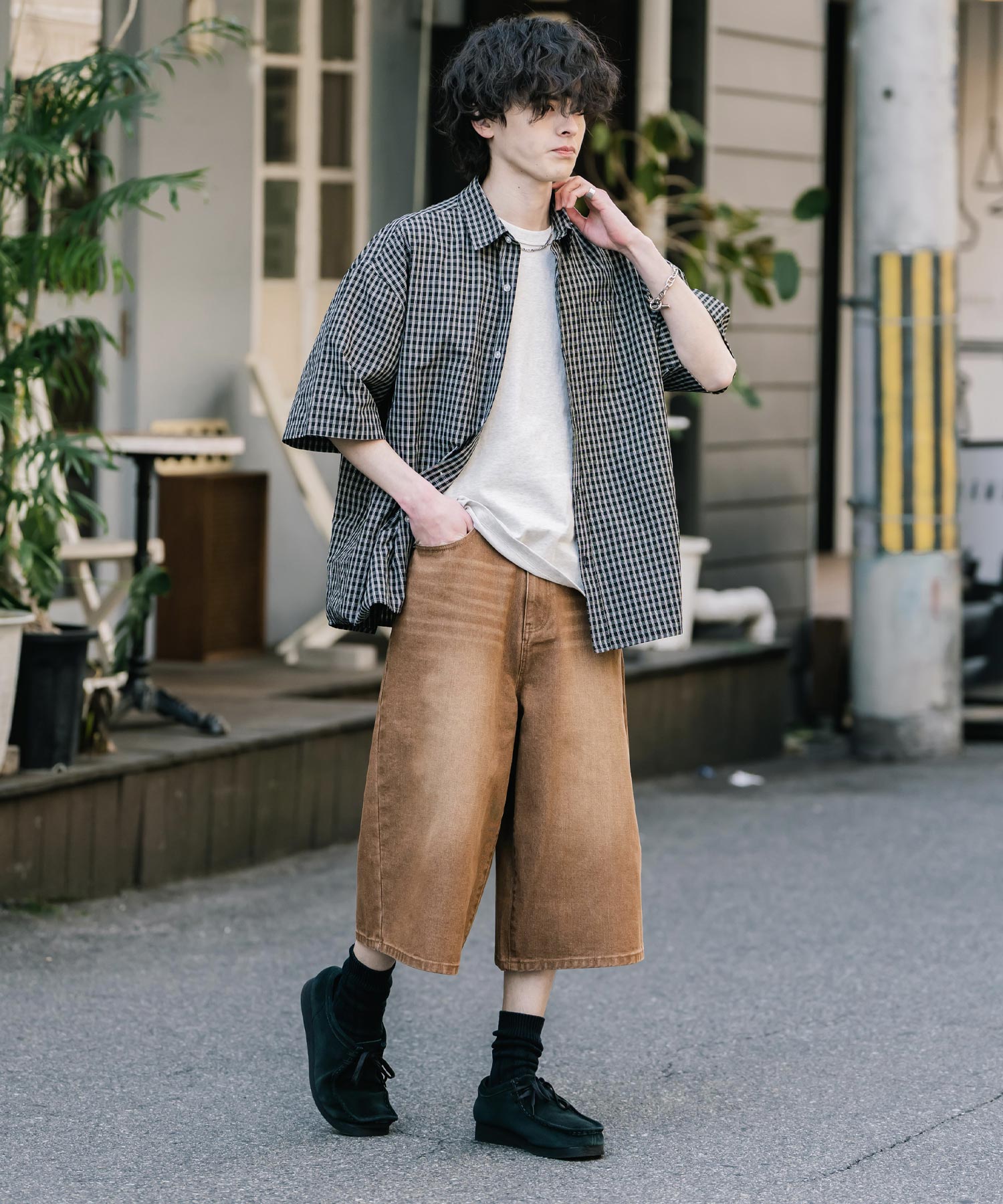 ロッキーモンロー Rocky Monroe ハーフパンツ デニム バギー メンズ レディース ワイド 短パン 半パン 膝下 7分丈 クロップド ケミカルウォッシュ オーバーダイ リラックス 15374 （パープルオーバーダイ） パープルオーバーダイ