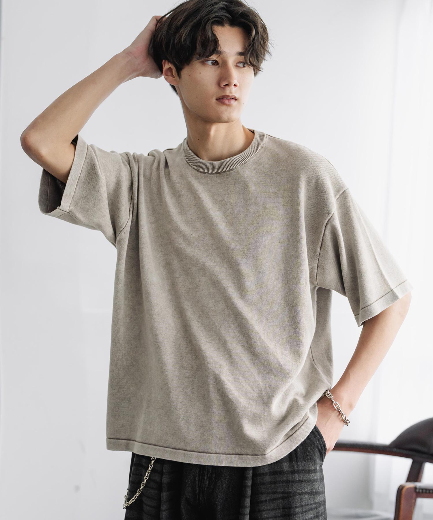 ロッキーモンロー Rocky Monroe ニット 半袖 メンズ レディース コットンニット ニットソー オーバーサイズ ルーズ リラックス ゆったり ヴィンテージ フェード ストーンウォッシュ 15777 （ベージュ） ベージュ