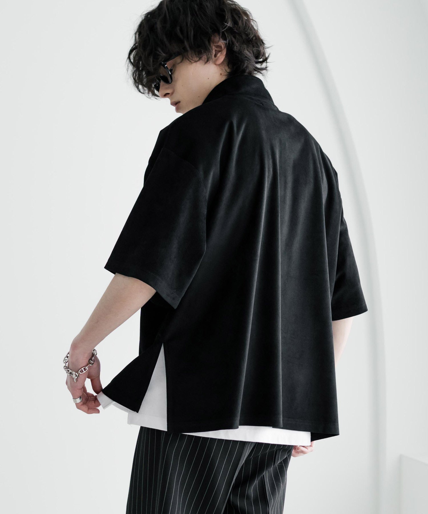ロッキーモンロー Rocky Monroe Tシャツ フェイクスエード ハーフジップ 半袖 メンズ レディース カットソー プルオーバー オーバーサイズ  重ね着 起毛感 無地  韓国 15634 （ブルー） ブルー
