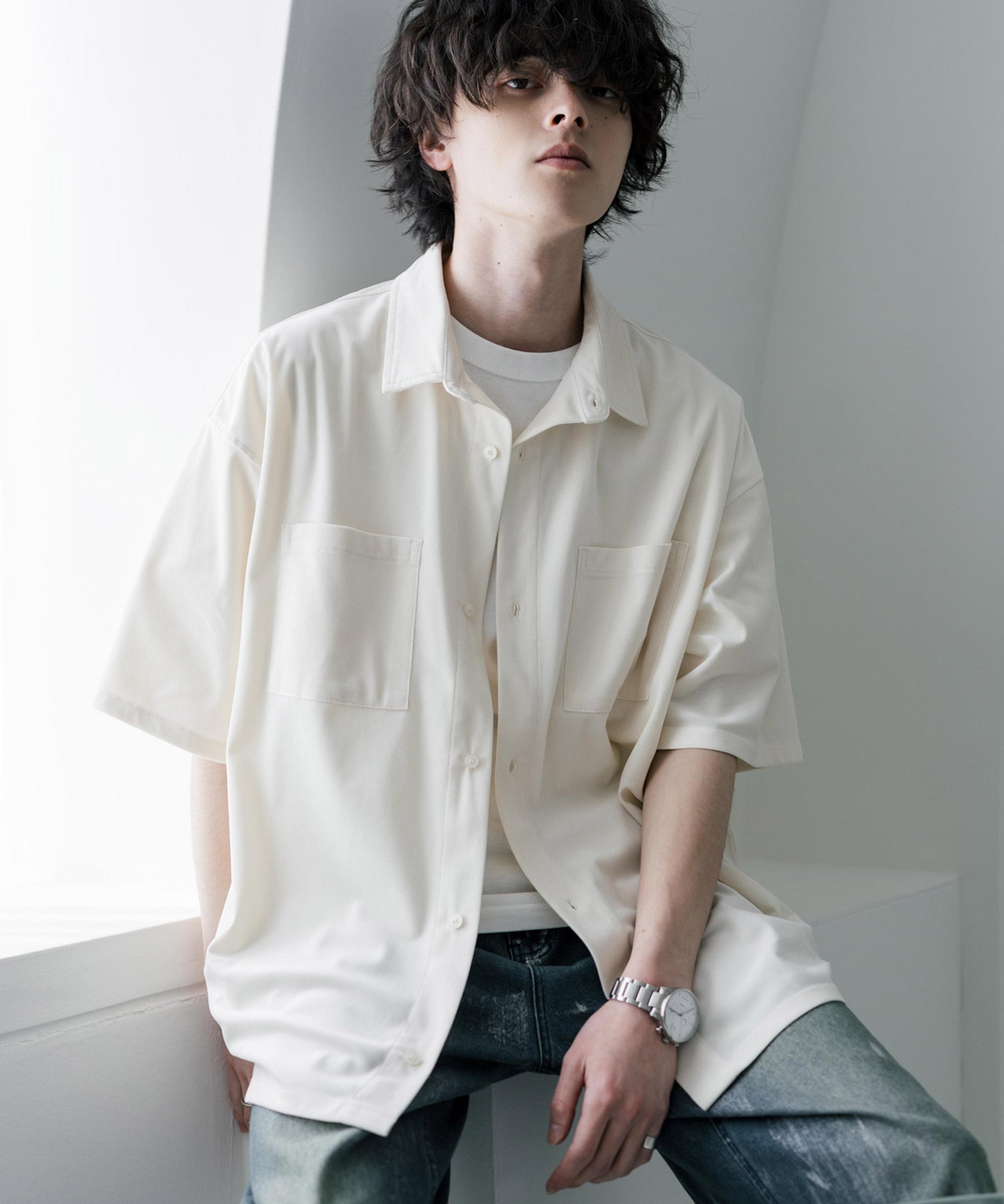 ロッキーモンロー Rocky Monroe シャツ 半袖 フェイクスエード メンズ レディース ワーク ダブルポケット 両胸ポケット オーバーサイズ レギュラーカラー 羽織り ポケット 韓国 15635 （オフ） オフ