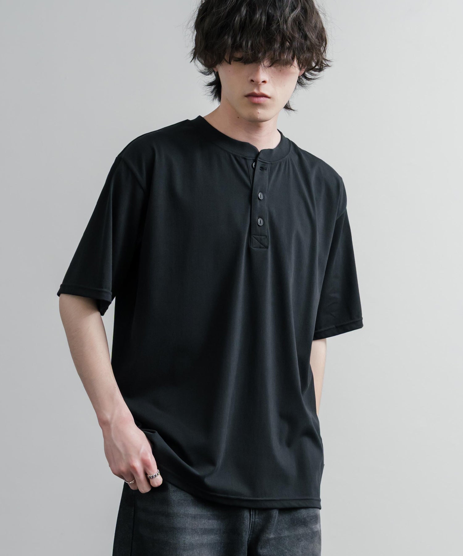 ロッキーモンロー Rocky Monroe 接触冷感 Tシャツ 半袖 ヘンリーネック メンズ カットソー 無地 日焼け対策 ひんやり 吸水速乾 ストレッチ KRIFF MAYER 2555125 16029 （19.ブラック） 19.ブラック