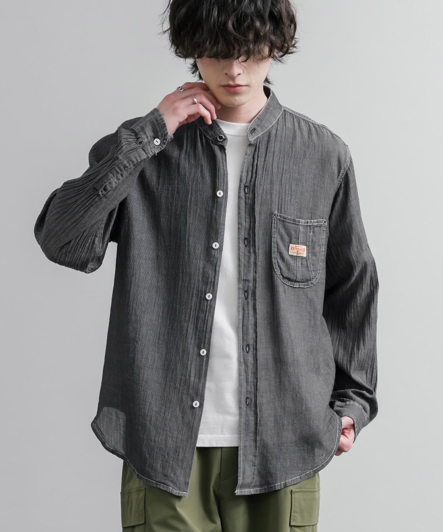ロッキーモンロー Rocky Monroe デニムシャツ 長袖 バンドカラー 超軽量 メンズ レディース ライトデニム 2オンス オーバーサイズ ワーク KRIFF MAYER 2555107 16028 （17.チャコール） 17.チャコール