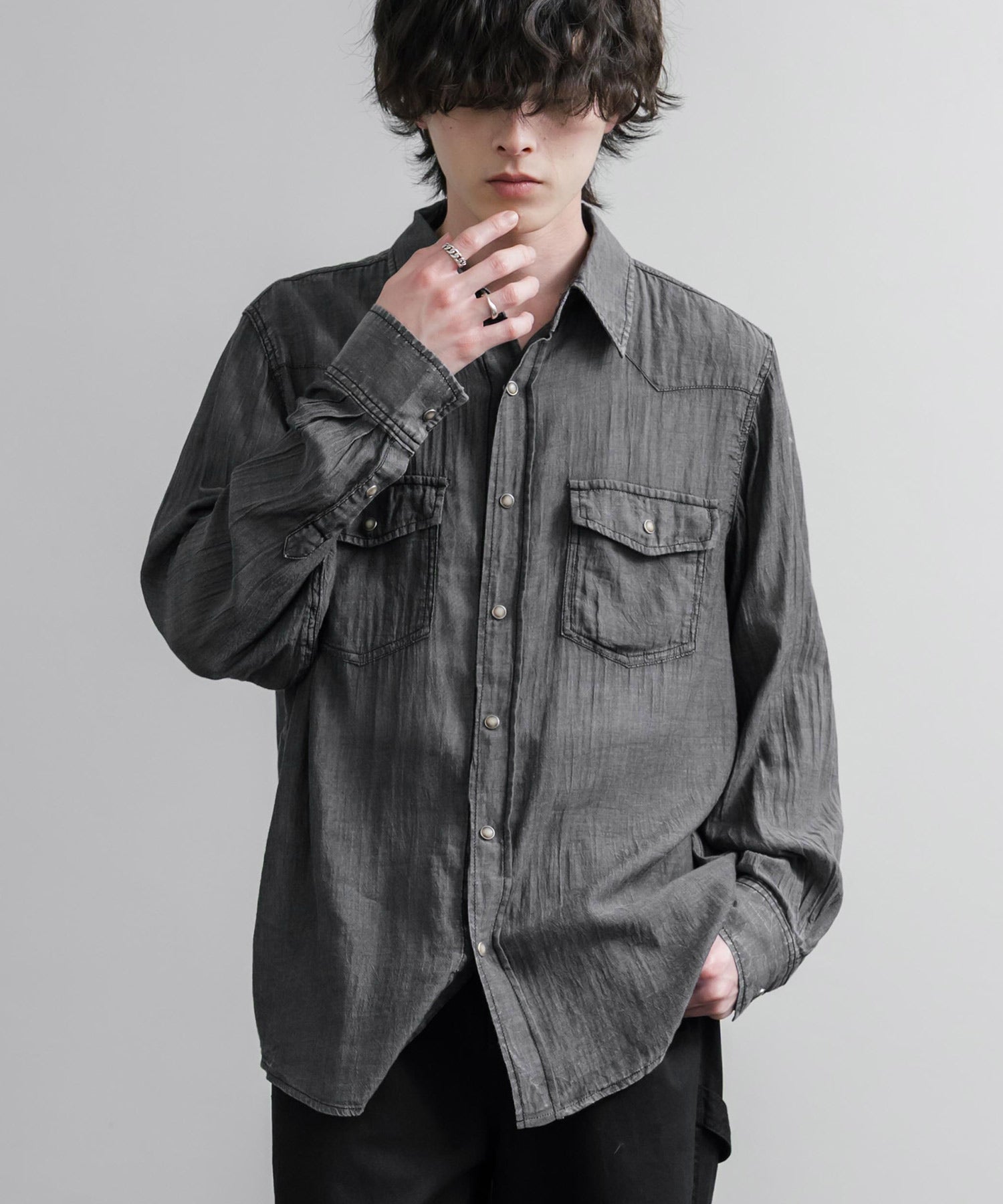 ロッキーモンロー Rocky Monroe デニムシャツ 長袖 ウエスタン ワーク 超軽量 メンズ レディース ライトデニム 2オンス オーバーサイズ KRIFF MAYER 2555106 16027 （17.チャコール） 17.チャコール