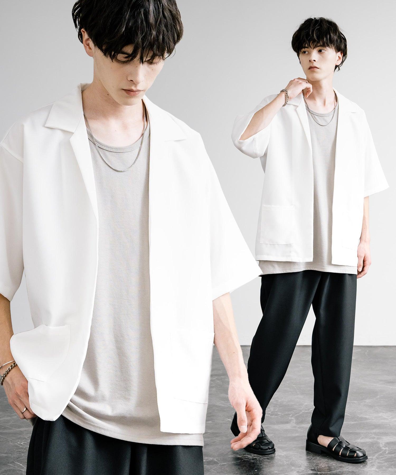 ロッキーモンロー Rocky Monroe 接触冷感 3点セット セットアップ メンズ シャツジャケット 5分袖 ワイドパンツ  テーパード タンクトップ ノースリーブ オーバーサイズ 無地  9823