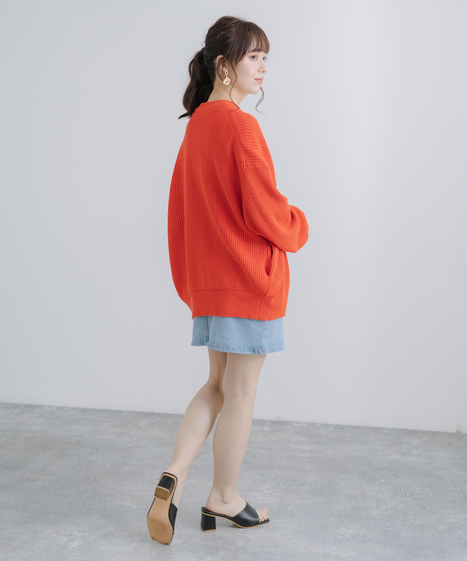 ロッキーモンロー Rocky Monroe ニットカーディガン メンズ レディース セーター 片畦編み ハイバルキー ウォッシャブル 羽織り ライトアウター オーバーサイズ ビッグシルエット カジュアル  （オレンジ） オレンジ