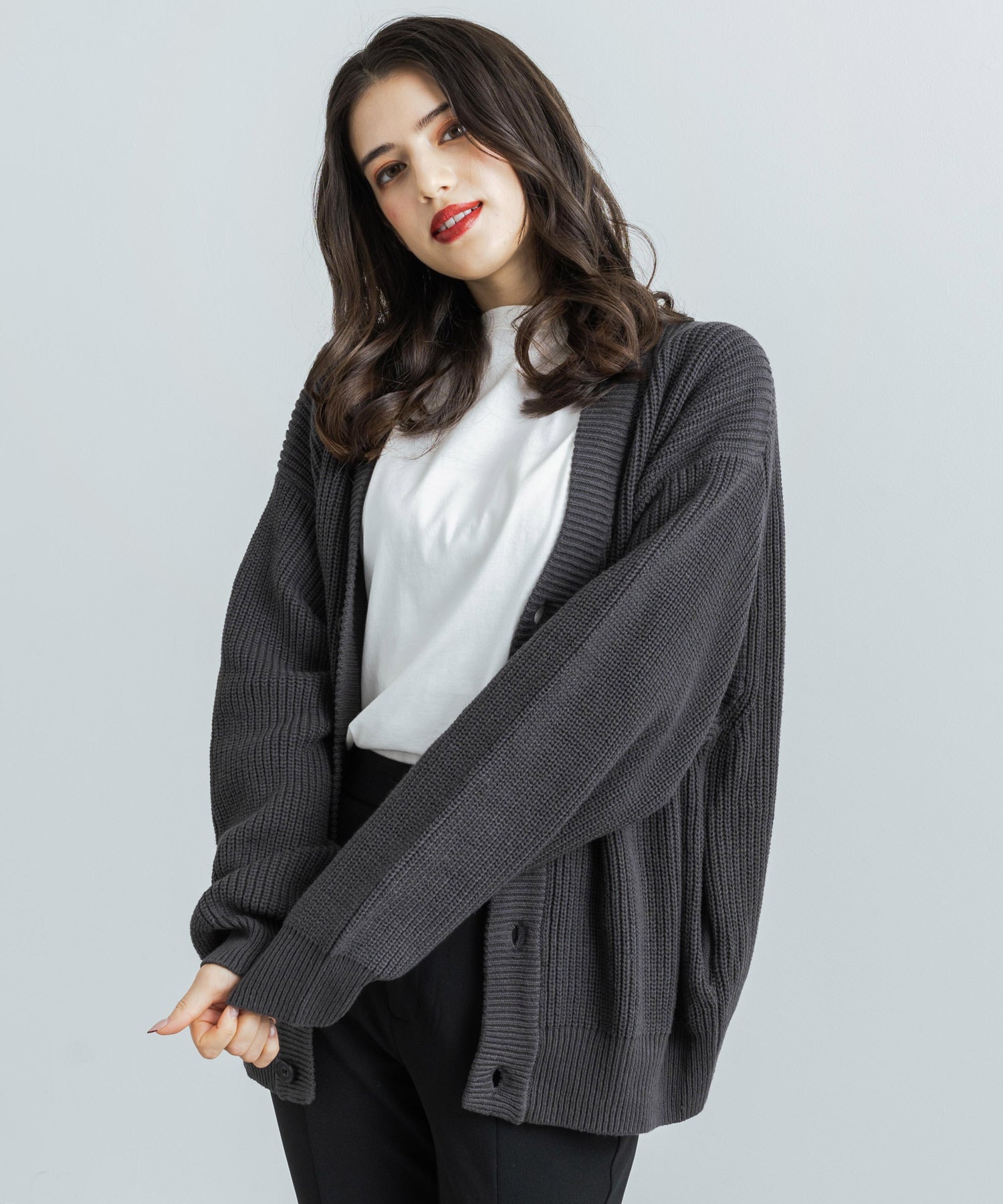 ロッキーモンロー Rocky Monroe ニットカーディガン メンズ レディース セーター 片畦編み ハイバルキー ウォッシャブル 羽織り ライトアウター オーバーサイズ ビッグシルエット カジュアル  （オレンジ） オレンジ