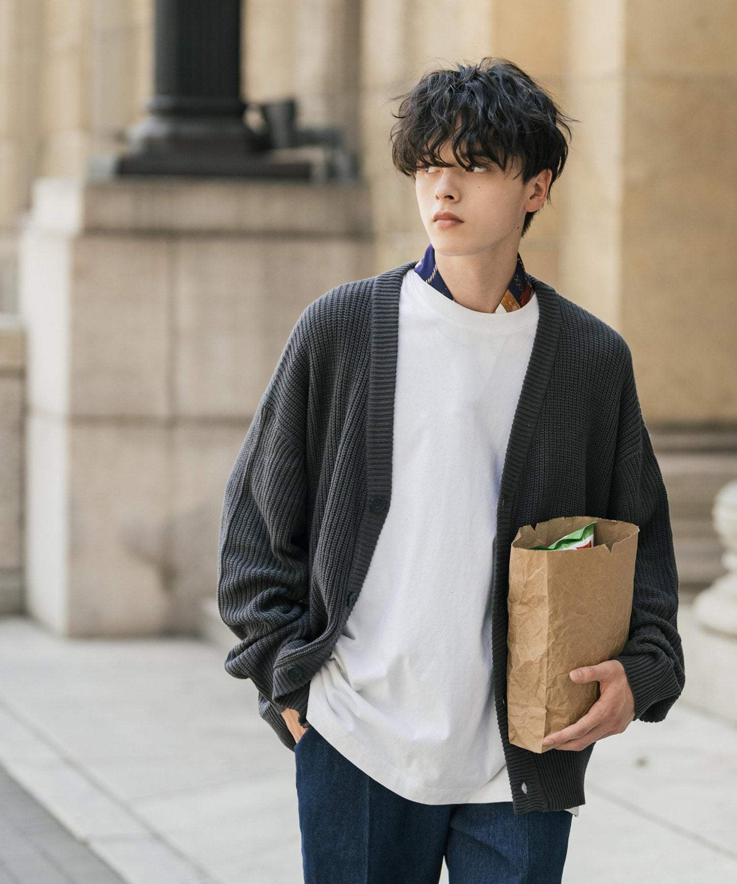 ロッキーモンロー Rocky Monroe ニットカーディガン メンズ レディース セーター 片畦編み ハイバルキー ウォッシャブル 羽織り ライトアウター オーバーサイズ ビッグシルエット カジュアル