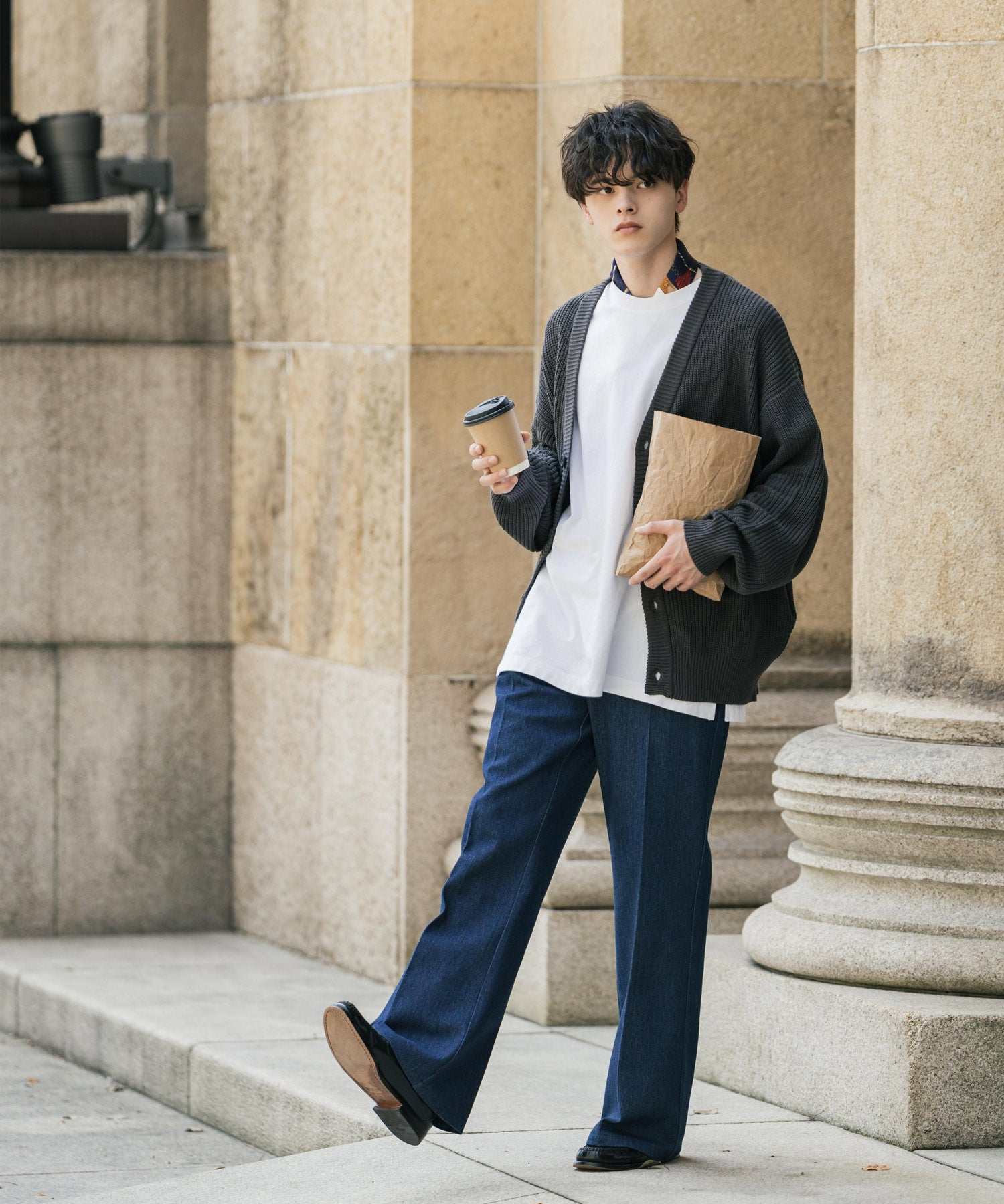 ロッキーモンロー Rocky Monroe ニットカーディガン メンズ レディース セーター 片畦編み ハイバルキー ウォッシャブル 羽織り ライトアウター オーバーサイズ ビッグシルエット カジュアル