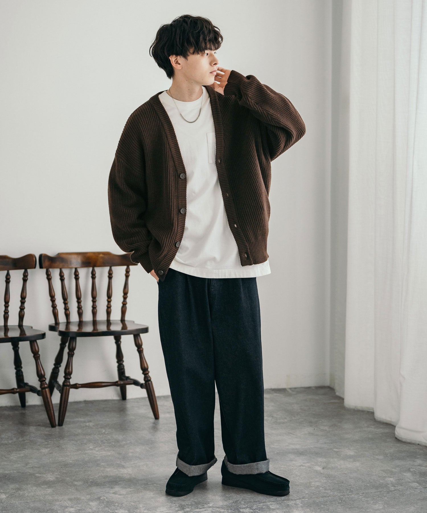 ロッキーモンロー Rocky Monroe ニットカーディガン メンズ レディース セーター 片畦編み ハイバルキー ウォッシャブル 羽織り ライトアウター オーバーサイズ ビッグシルエット カジュアル