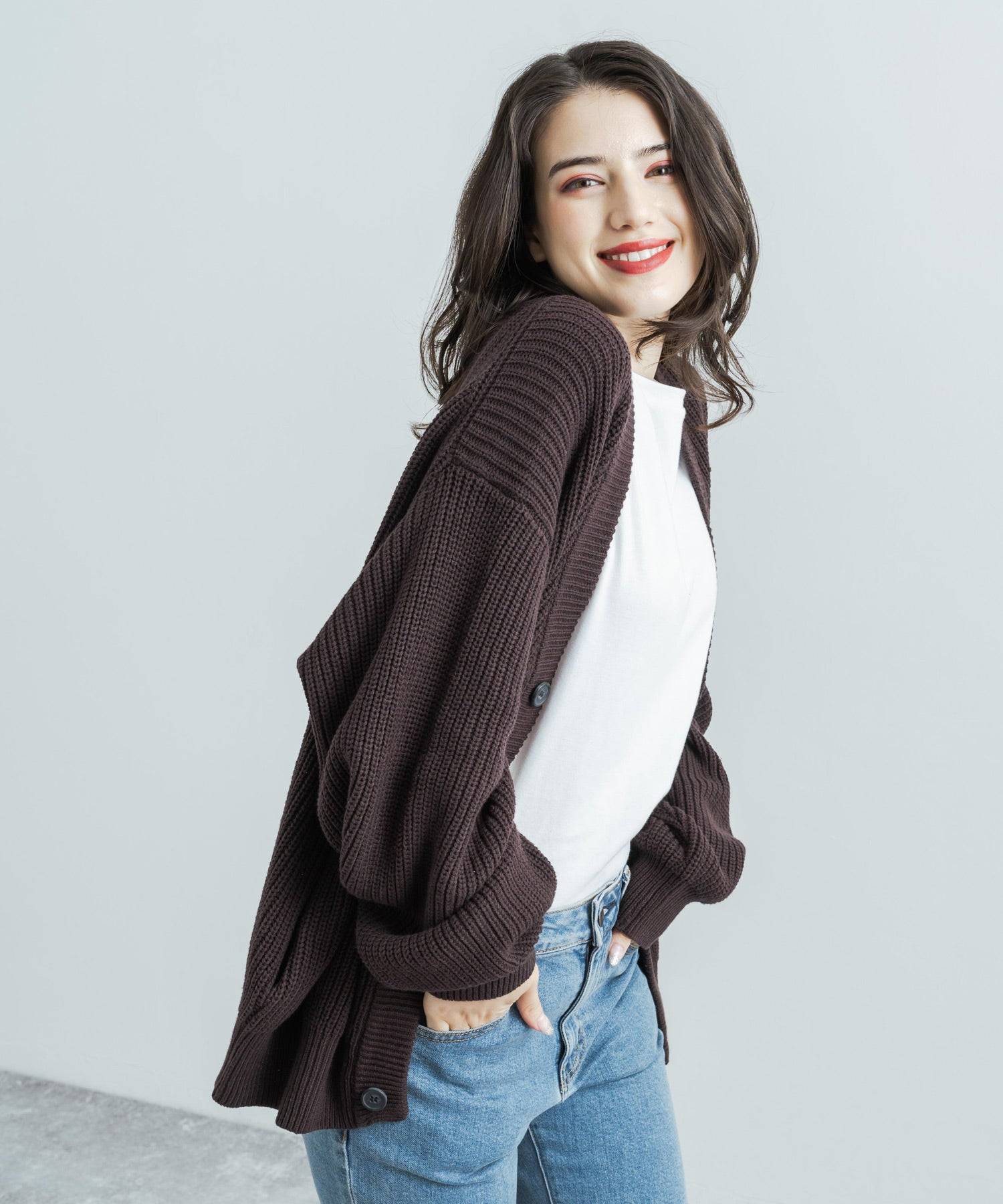 ロッキーモンロー Rocky Monroe ニットカーディガン メンズ レディース セーター 片畦編み ハイバルキー ウォッシャブル 羽織り ライトアウター オーバーサイズ ビッグシルエット カジュアル