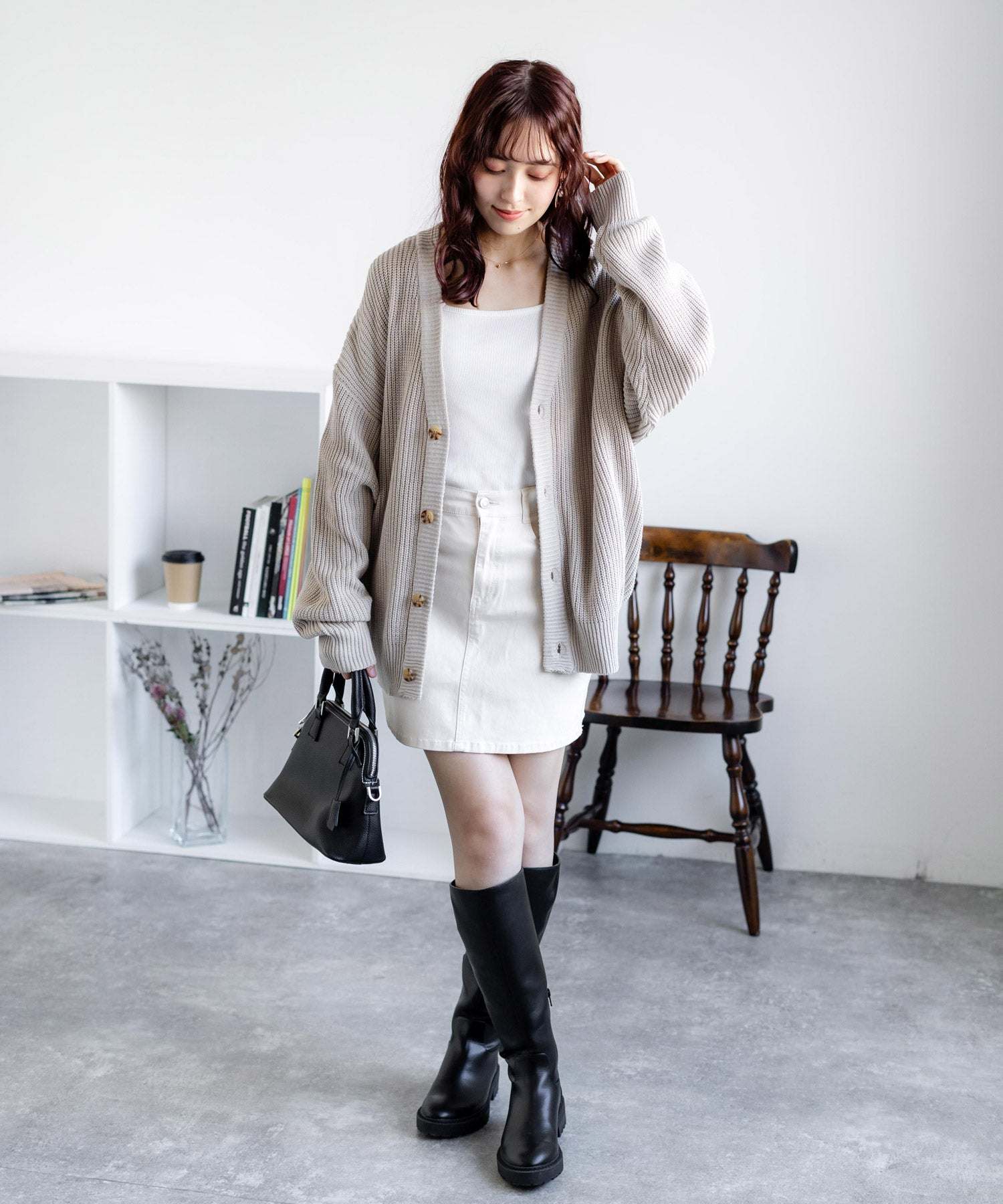 ロッキーモンロー Rocky Monroe ニットカーディガン メンズ レディース セーター 片畦編み ハイバルキー ウォッシャブル 羽織り ライトアウター オーバーサイズ ビッグシルエット カジュアル