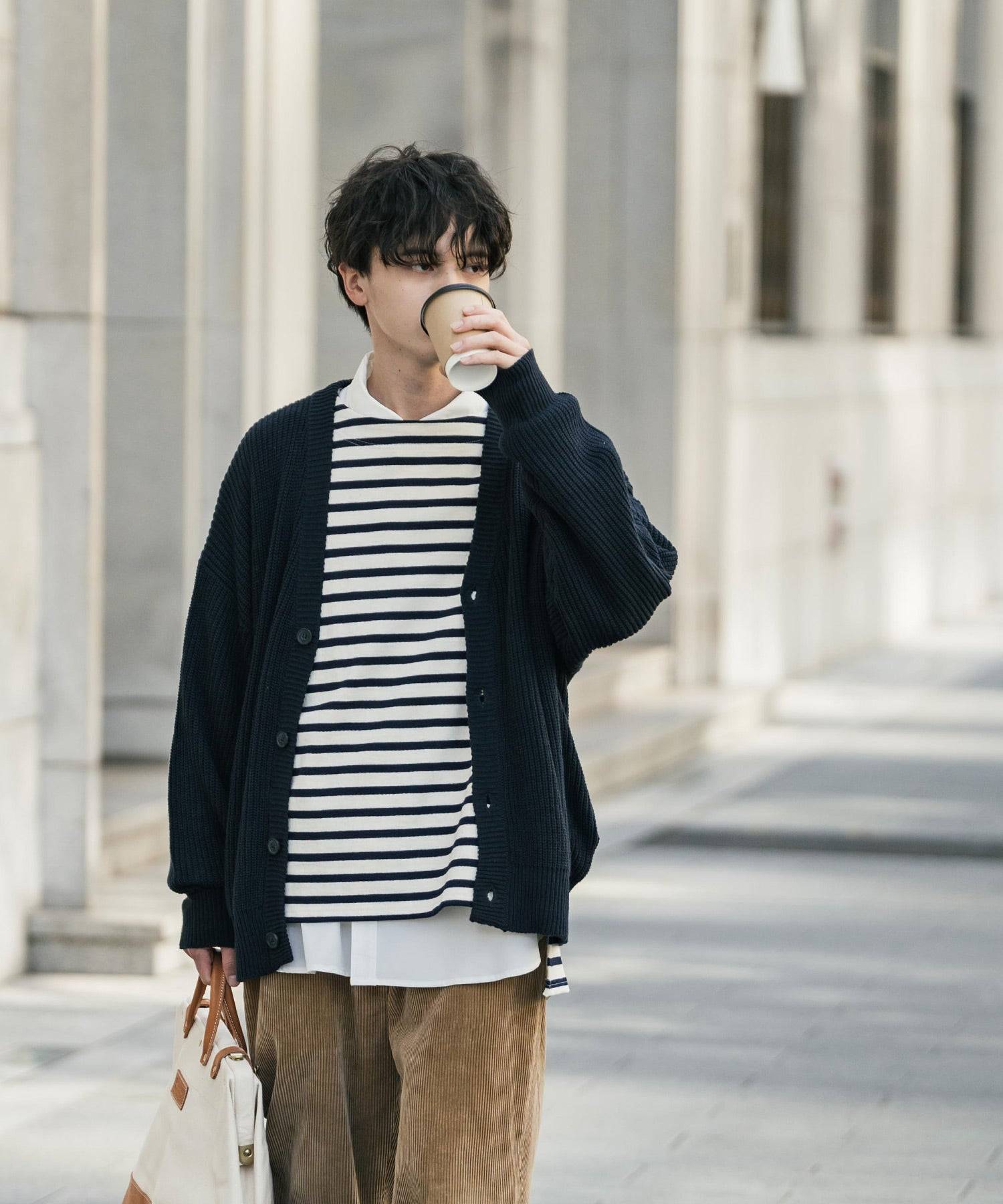 ロッキーモンロー Rocky Monroe ニットカーディガン メンズ レディース セーター 片畦編み ハイバルキー ウォッシャブル 羽織り ライトアウター オーバーサイズ ビッグシルエット カジュアル