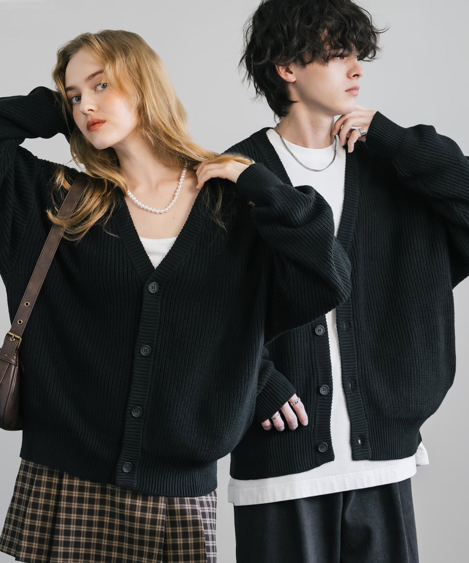 ロッキーモンロー Rocky Monroe ニットカーディガン メンズ レディース セーター 片畦編み ハイバルキー ウォッシャブル 羽織り ライトアウター オーバーサイズ ビッグシルエット カジュアル  （ブラック） ブラック