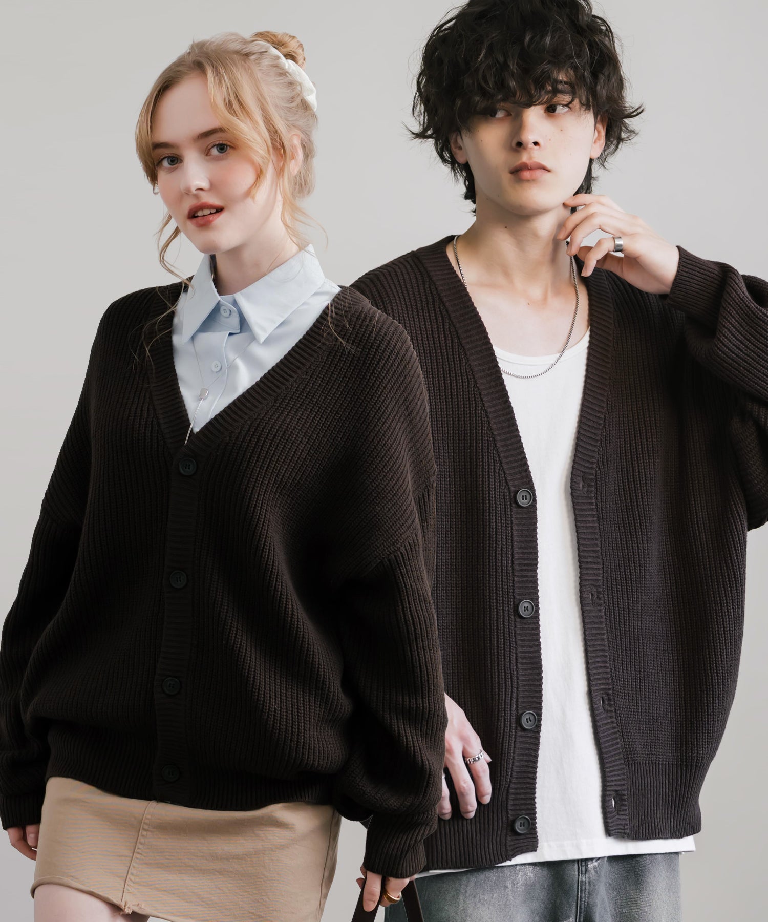 ロッキーモンロー Rocky Monroe ニットカーディガン メンズ レディース セーター 片畦編み ハイバルキー ウォッシャブル 羽織り ライトアウター オーバーサイズ ビッグシルエット カジュアル  （ブラウン） ブラウン