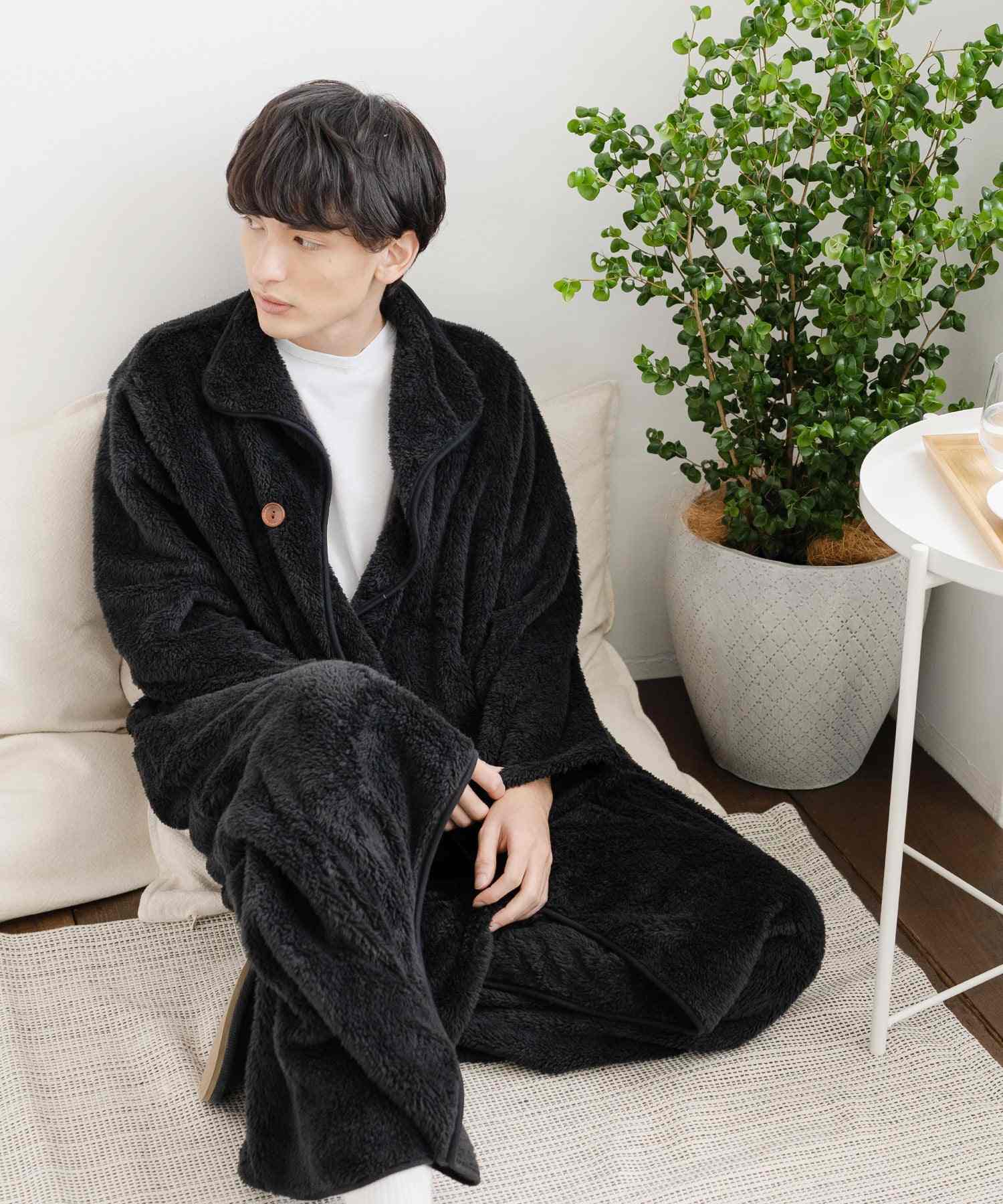 Rocky Monroe Wearable Blanket Moco Boa Long Women's Men's Blanket Cardigan Loungewear Room Dress Loungewear Pajamas Light Outerwear Cover Maternity