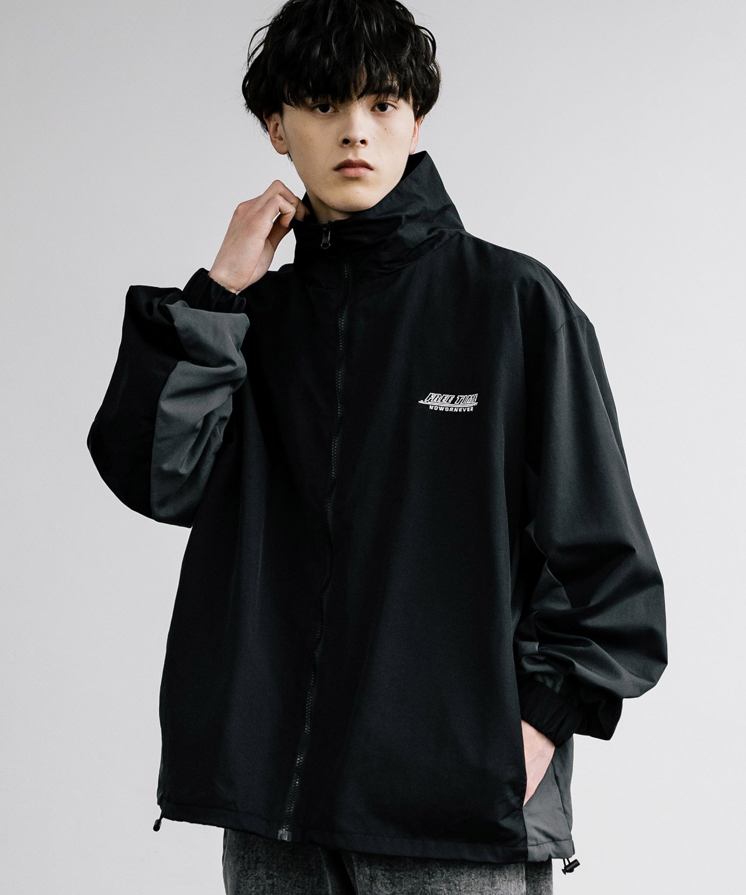 ロッキーモンロー Rocky Monroe スタンドネックブルゾン トラックジャケット メンズ レディース ライトアウター ウインドブレーカー カジュアル ストリート スポーティ ビッグシルエット オーバ,02.ブラック
