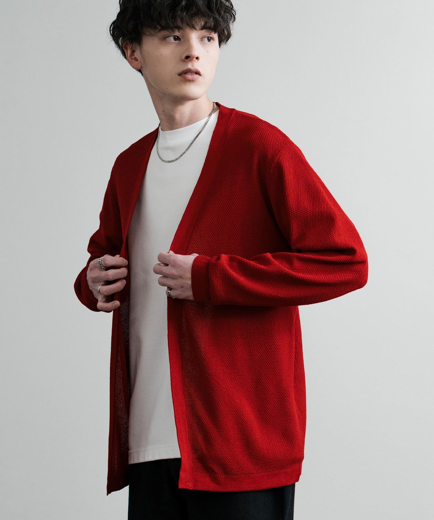 Rocky Monroe Buttonless Cardigan Linen Touch Men's Women's Casual Big Silhouette Plain Simple Pair Matching Relaxed Loose Pique Knit Polo Fabric