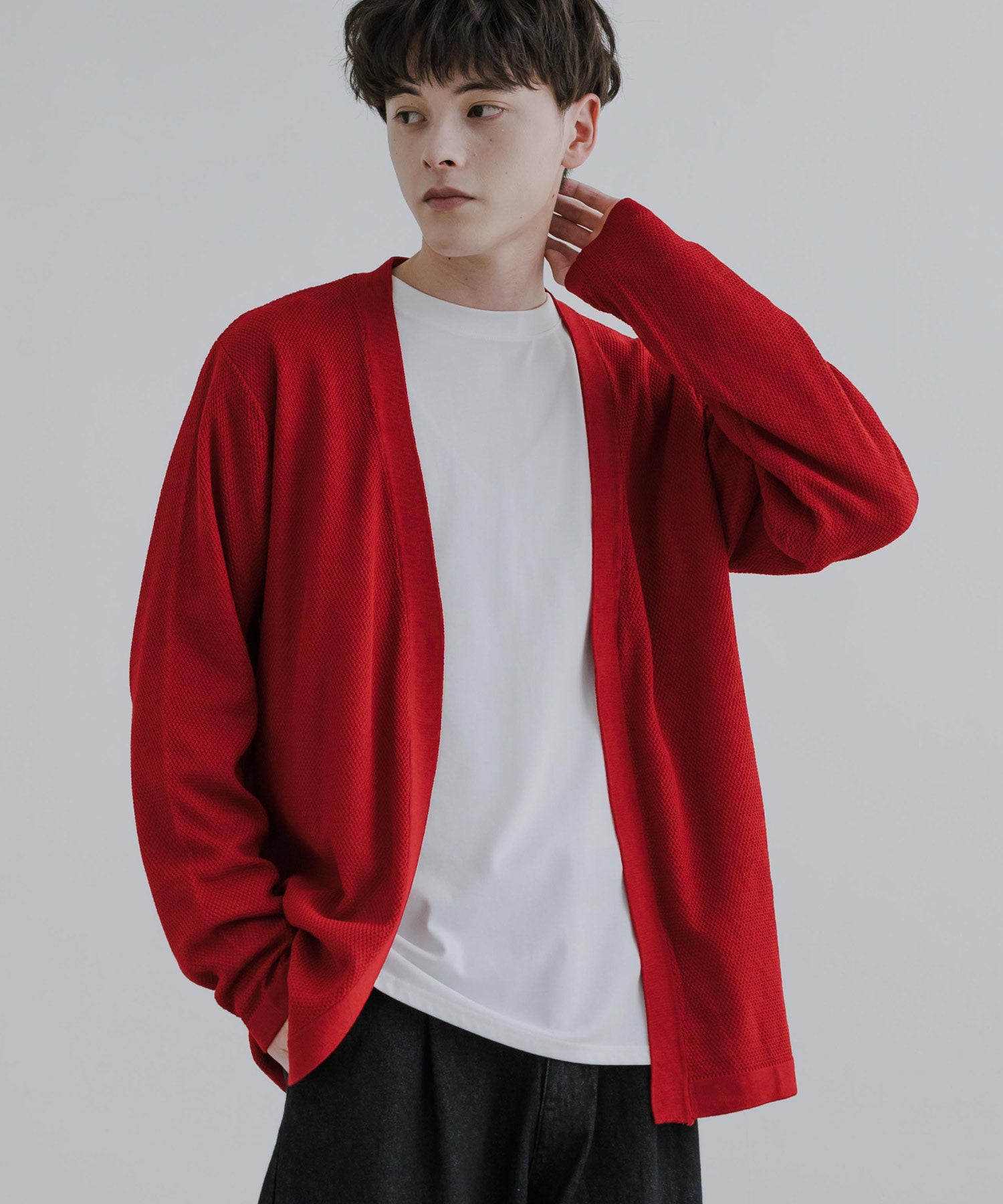 Rocky Monroe Buttonless Cardigan Linen Touch Men's Women's Casual Big Silhouette Plain Simple Pair Matching Relaxed Loose Pique Knit Polo Fabric