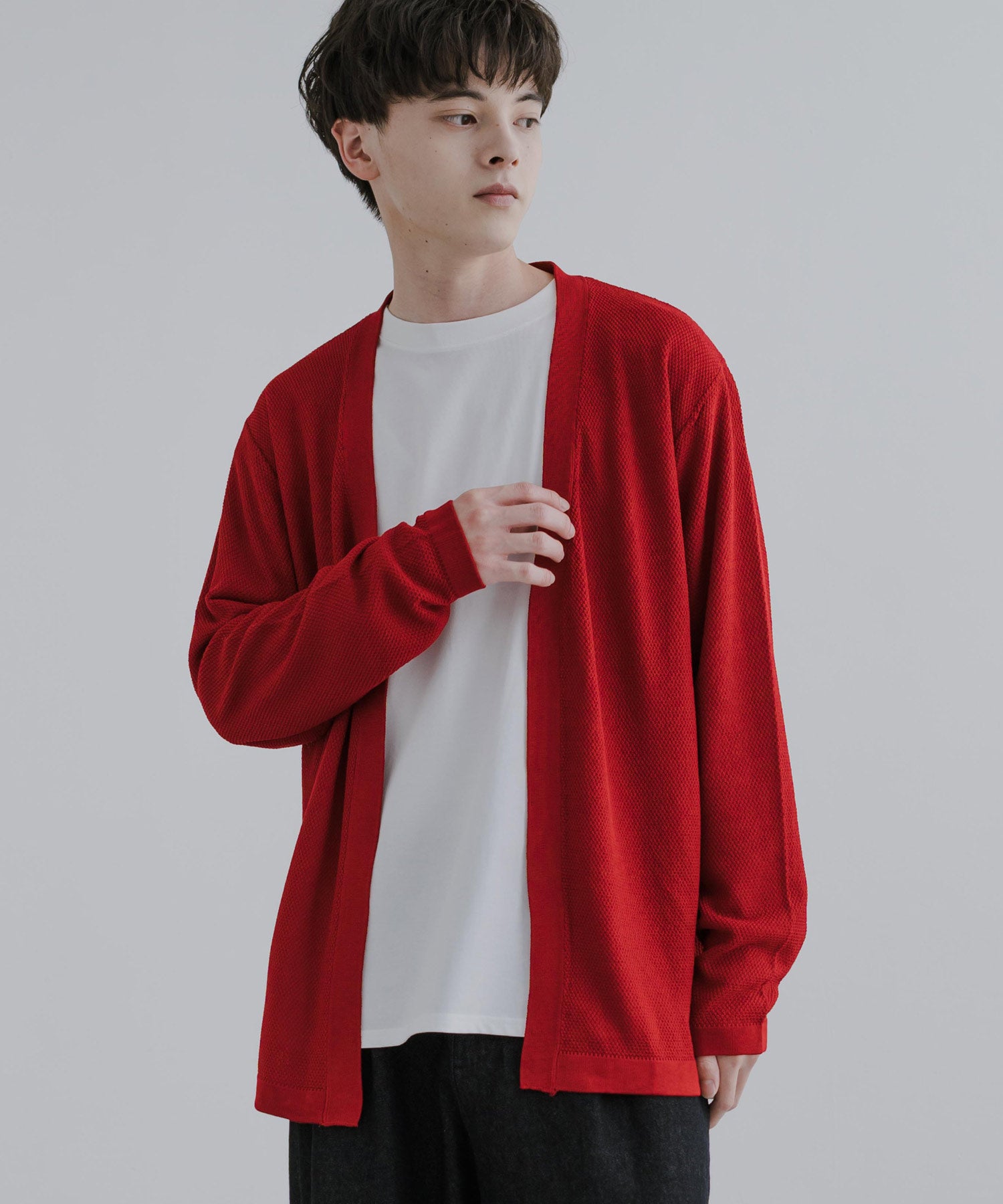 Rocky Monroe Buttonless Cardigan Linen Touch Men's Women's Casual Big Silhouette Plain Simple Pair Matching Relaxed Loose Pique Knit Polo Fabric