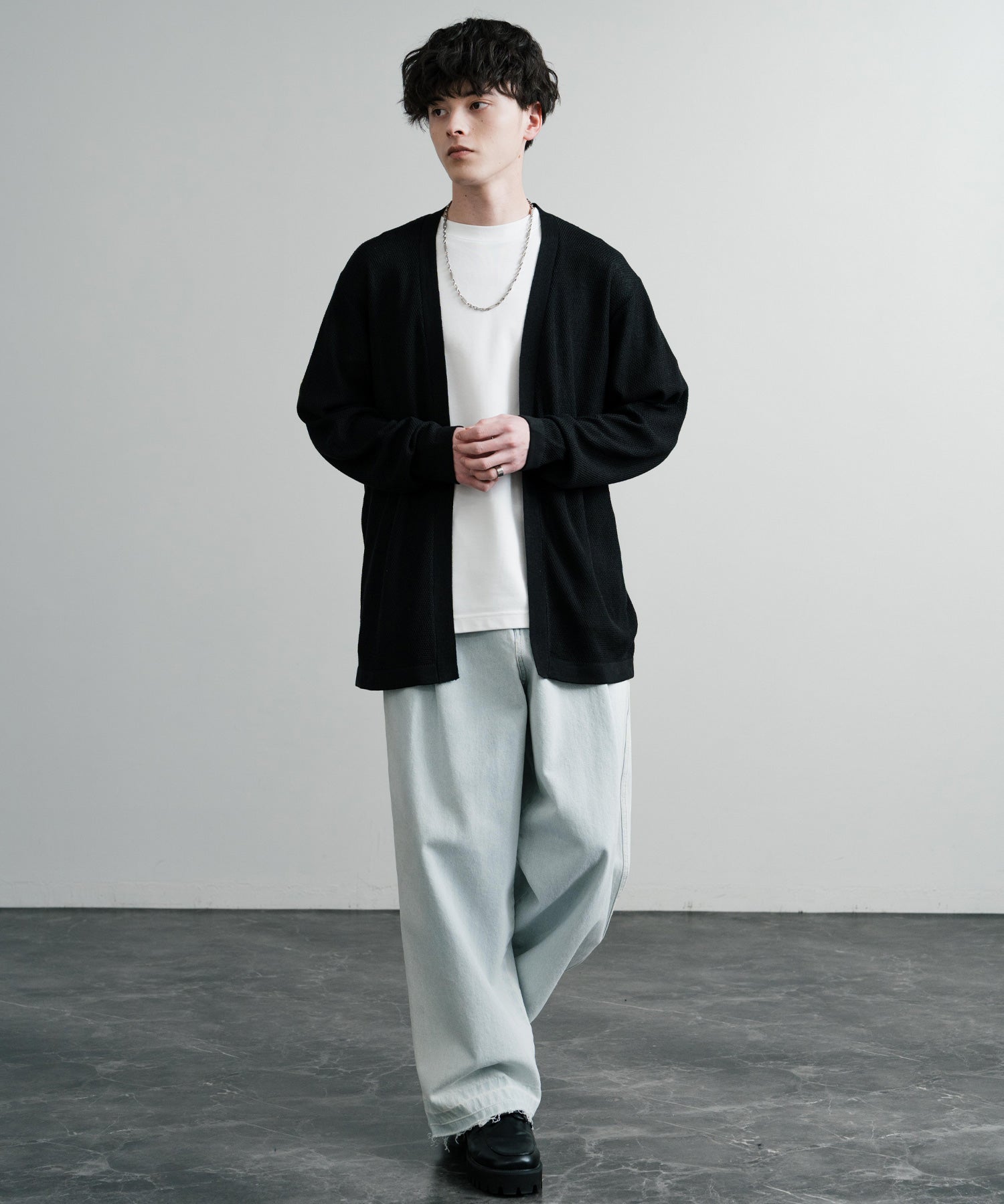 Rocky Monroe Buttonless Cardigan Linen Touch Men's Women's Casual Big Silhouette Plain Simple Pair Matching Relaxed Loose Pique Knit Polo Fabric
