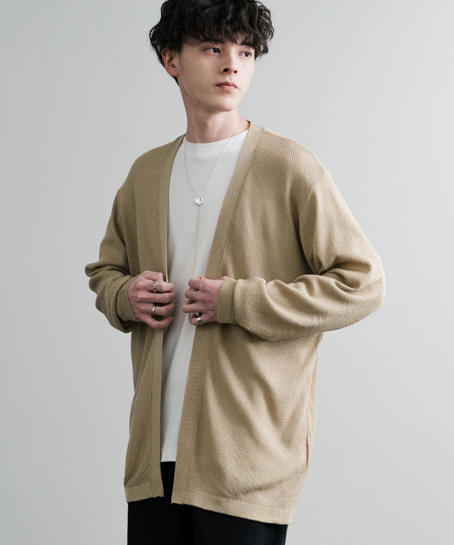 Rocky Monroe Buttonless Cardigan Linen Touch Men's Women's Casual Big Silhouette Plain Simple Pair Matching Relaxed Loose Pique Knit Polo Fabric