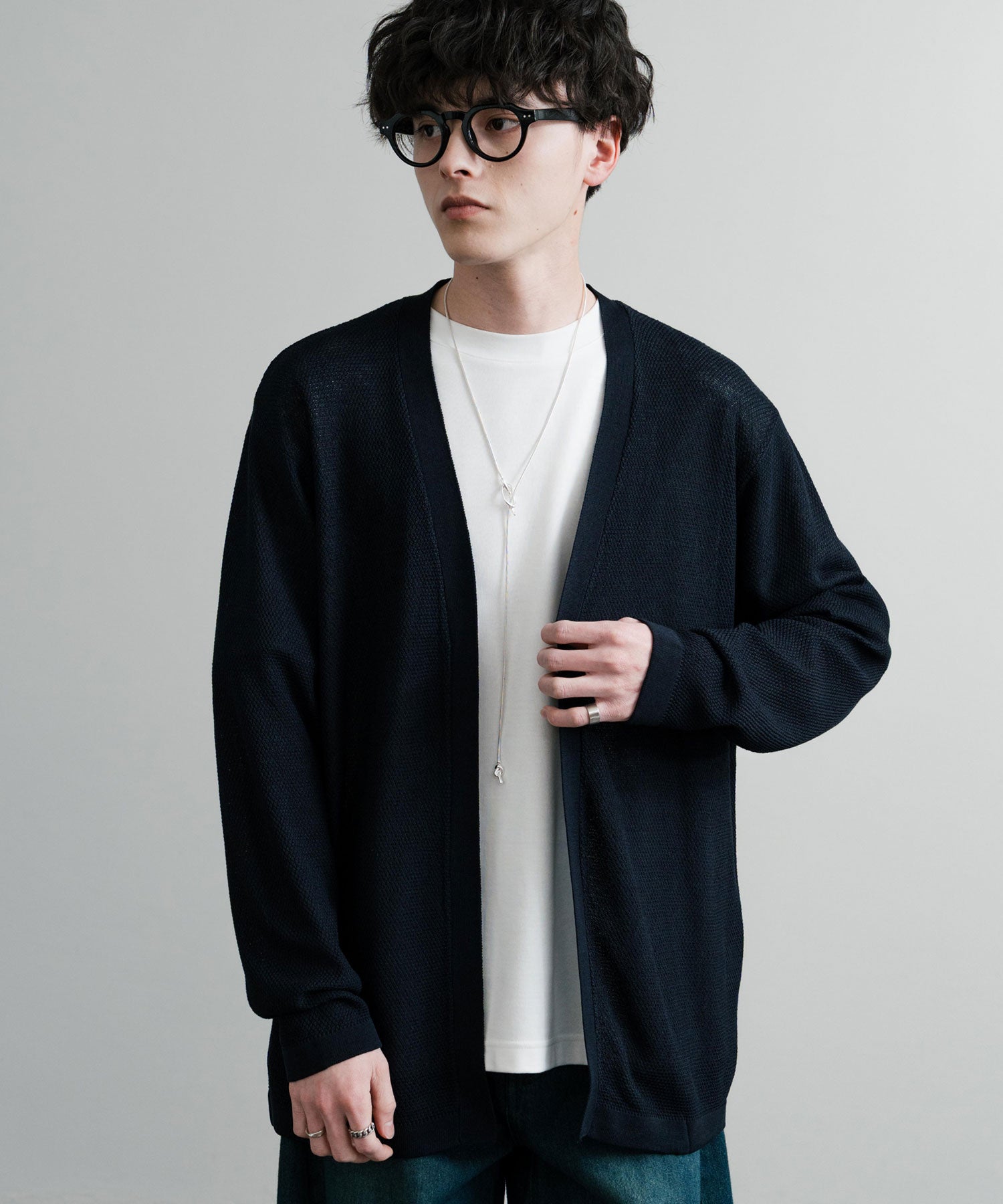 Rocky Monroe Buttonless Cardigan Linen Touch Men's Women's Casual Big Silhouette Plain Simple Pair Matching Relaxed Loose Pique Knit Polo Fabric