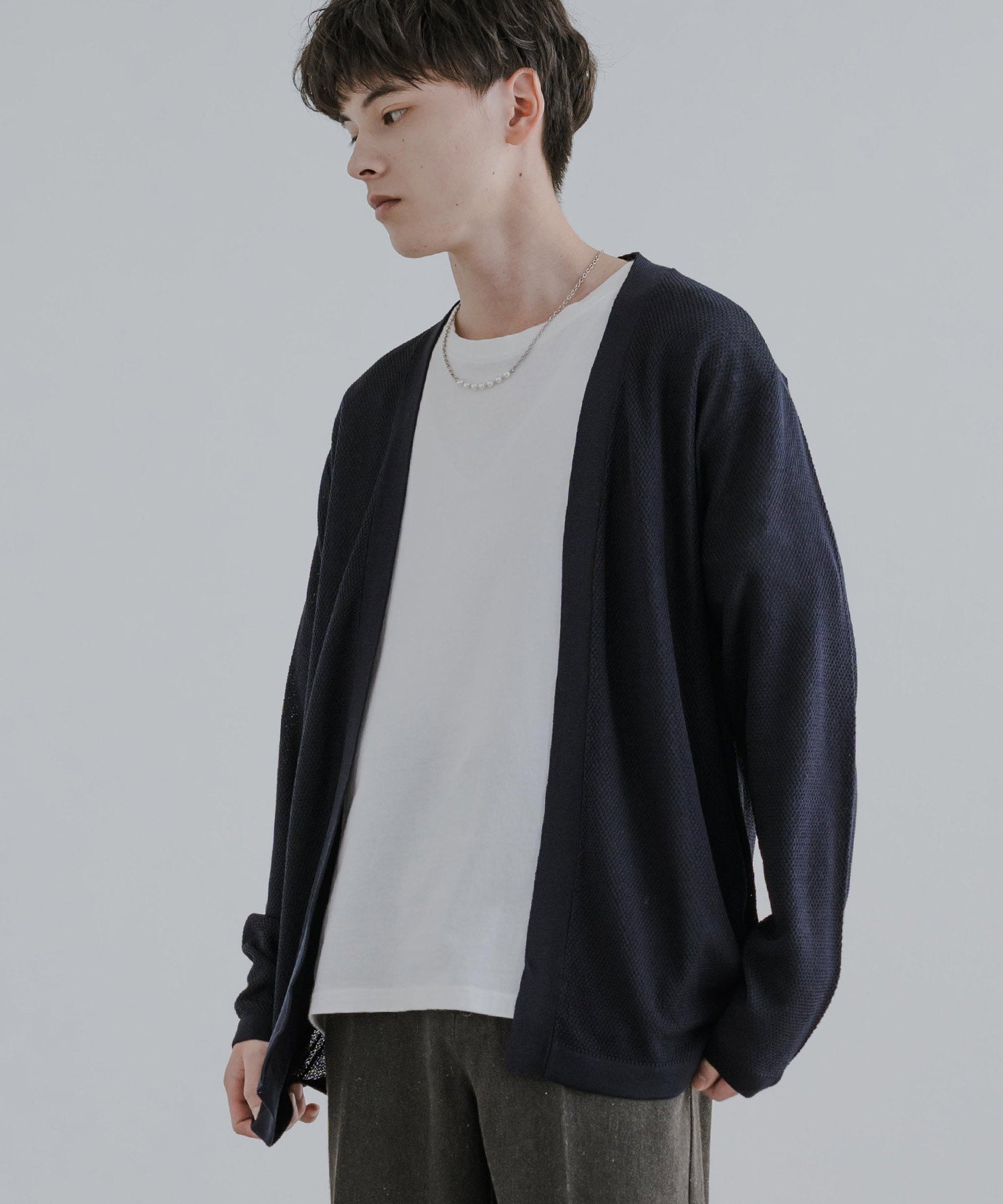 Rocky Monroe Buttonless Cardigan Linen Touch Men's Women's Casual Big Silhouette Plain Simple Pair Matching Relaxed Loose Pique Knit Polo Fabric