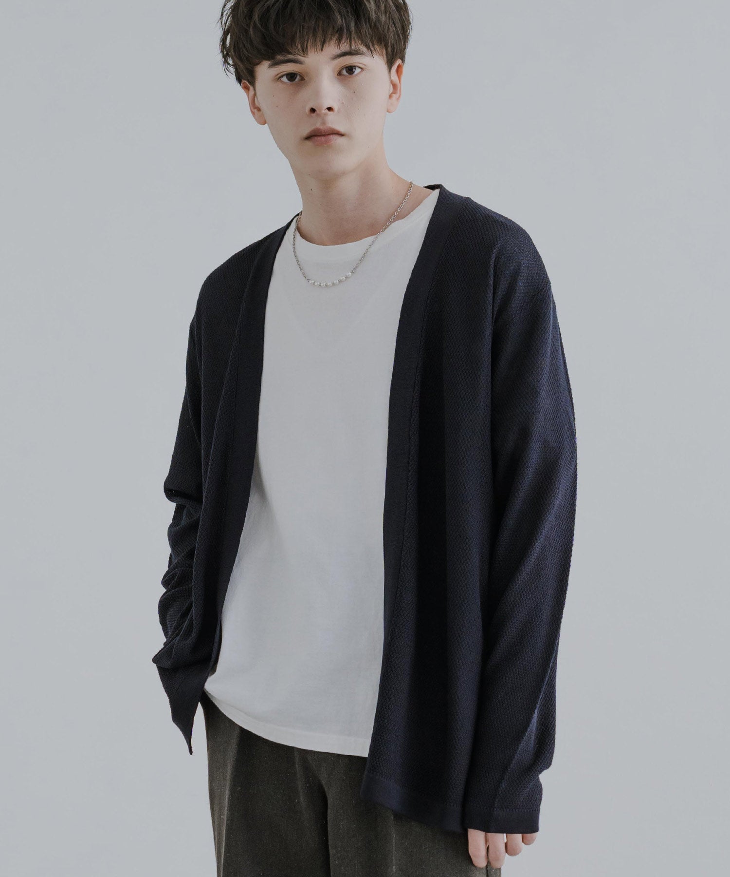 Rocky Monroe Buttonless Cardigan Linen Touch Men's Women's Casual Big Silhouette Plain Simple Pair Matching Relaxed Loose Pique Knit Polo Fabric