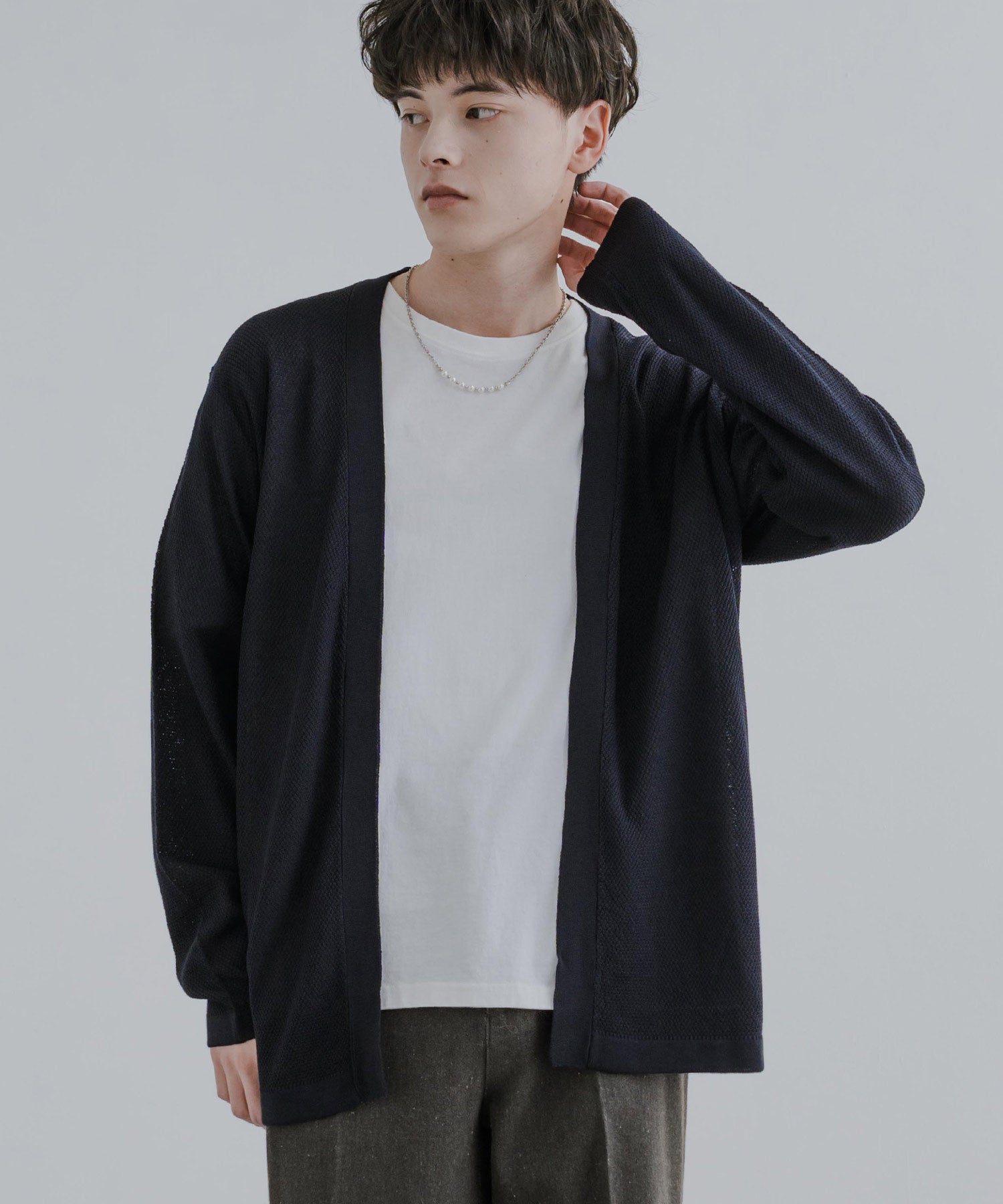 Rocky Monroe Buttonless Cardigan Linen Touch Men's Women's Casual Big Silhouette Plain Simple Pair Matching Relaxed Loose Pique Knit Polo Fabric