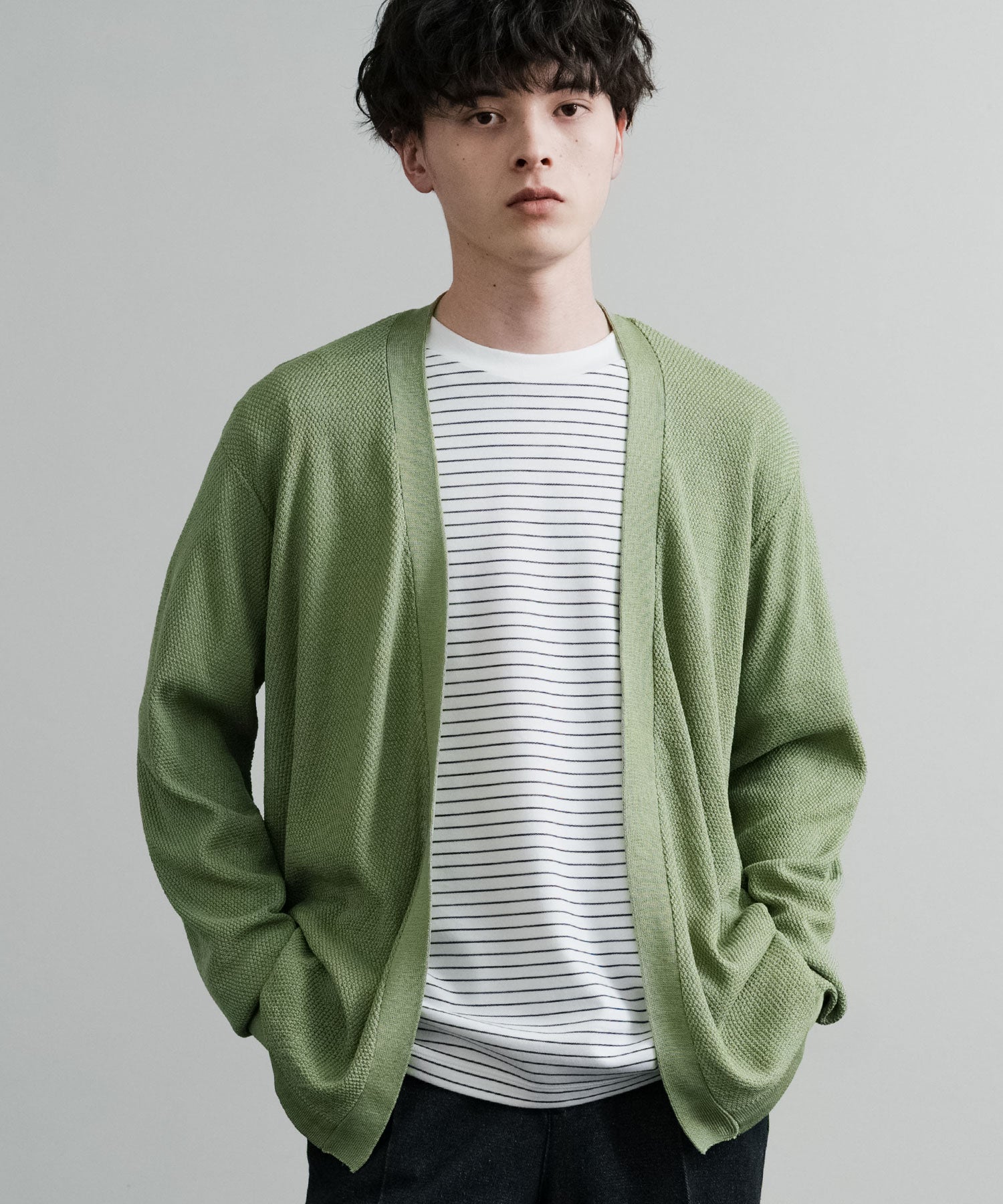 Rocky Monroe Buttonless Cardigan Linen Touch Men's Women's Casual Big Silhouette Plain Simple Pair Matching Relaxed Loose Pique Knit Polo Fabric