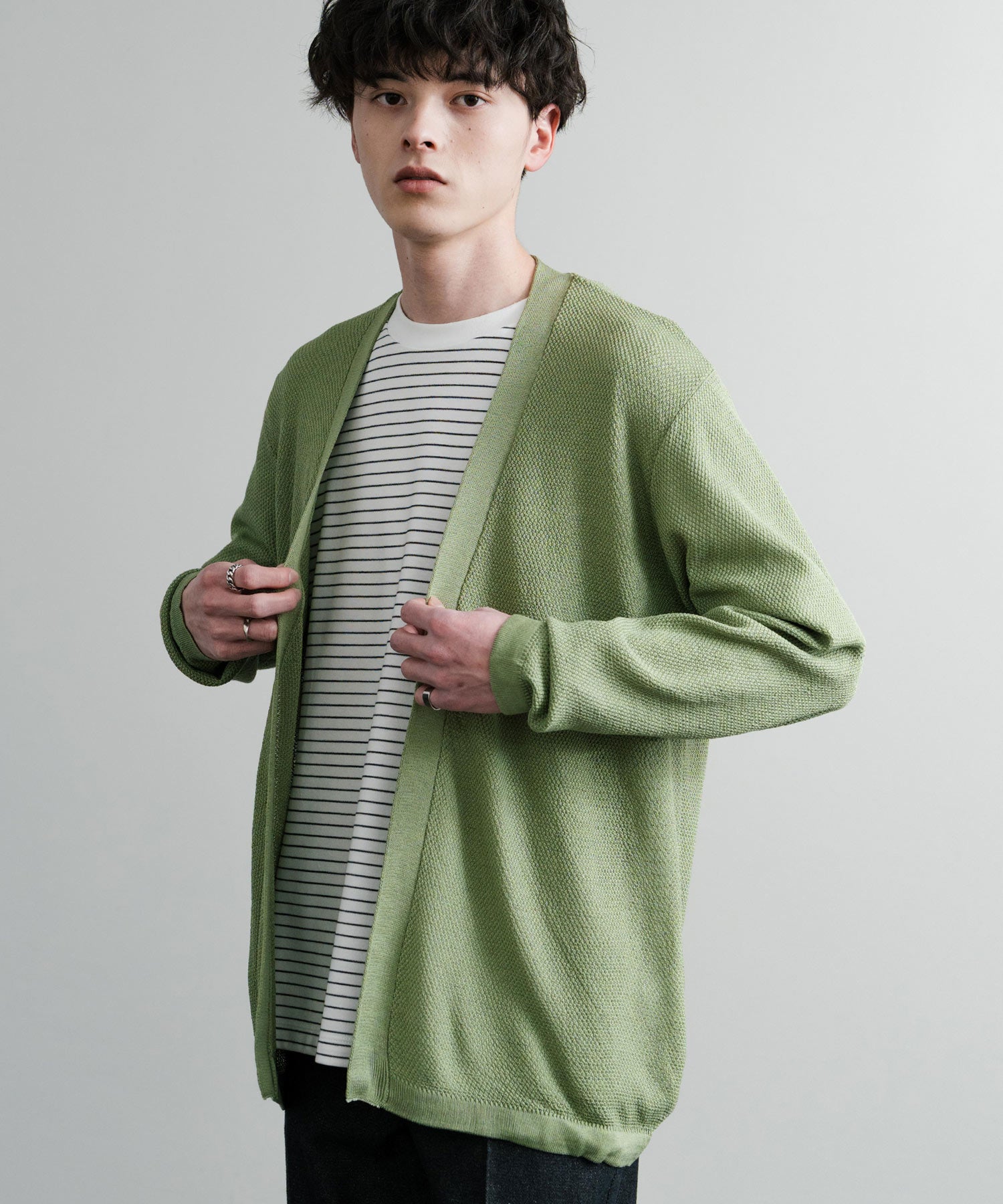 Rocky Monroe Buttonless Cardigan Linen Touch Men's Women's Casual Big Silhouette Plain Simple Pair Matching Relaxed Loose Pique Knit Polo Fabric
