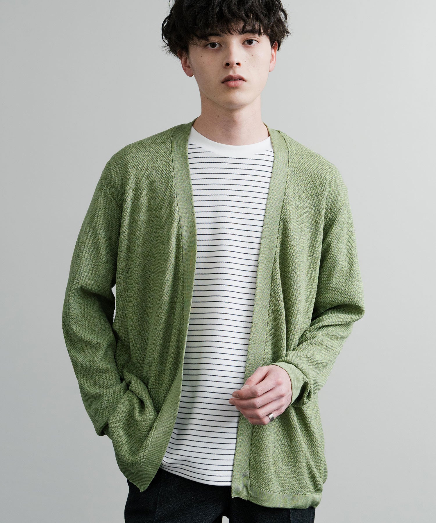 Rocky Monroe Buttonless Cardigan Linen Touch Men's Women's Casual Big Silhouette Plain Simple Pair Matching Relaxed Loose Pique Knit Polo Fabric