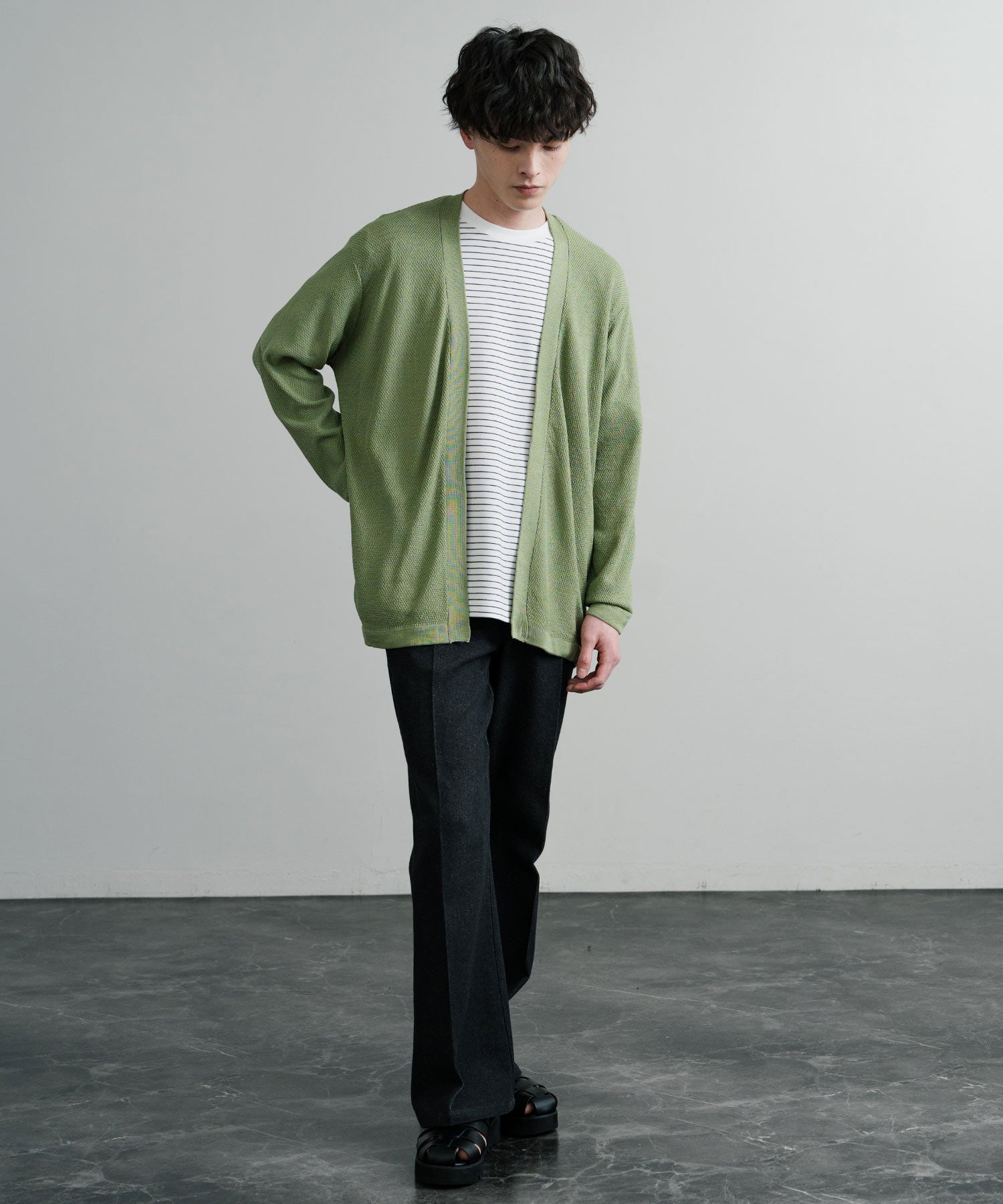 Rocky Monroe Buttonless Cardigan Linen Touch Men's Women's Casual Big Silhouette Plain Simple Pair Matching Relaxed Loose Pique Knit Polo Fabric
