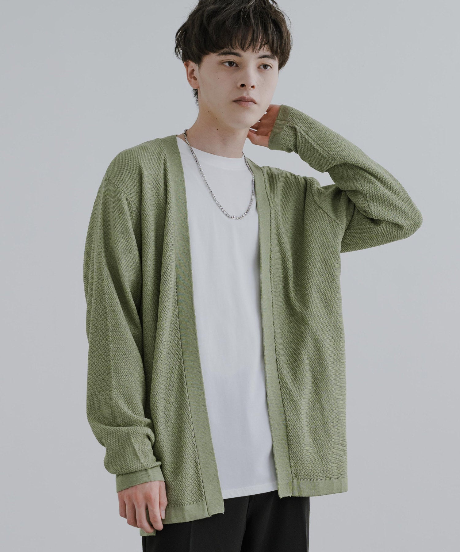 Rocky Monroe Buttonless Cardigan Linen Touch Men's Women's Casual Big Silhouette Plain Simple Pair Matching Relaxed Loose Pique Knit Polo Fabric