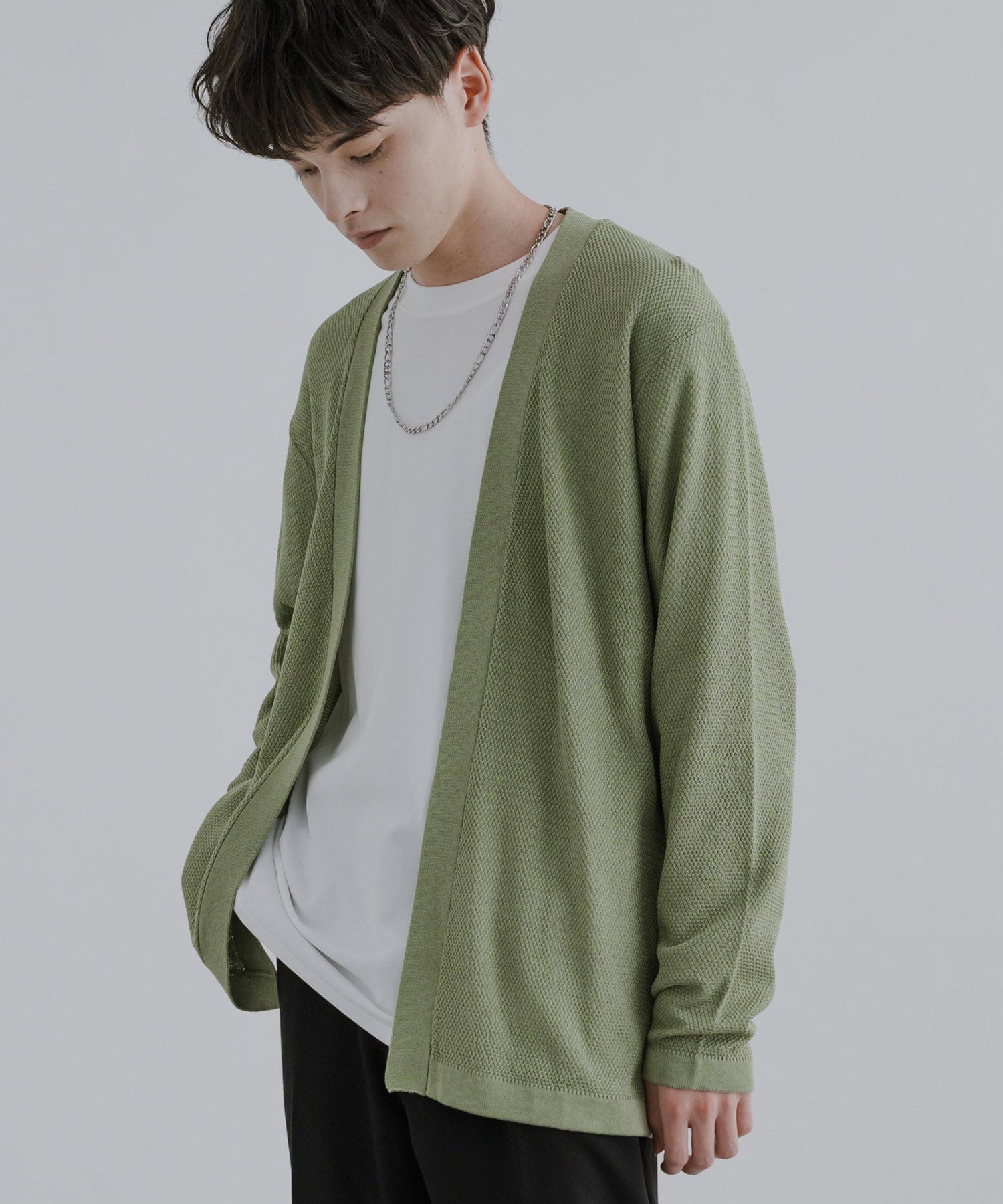 Rocky Monroe Buttonless Cardigan Linen Touch Men's Women's Casual Big Silhouette Plain Simple Pair Matching Relaxed Loose Pique Knit Polo Fabric