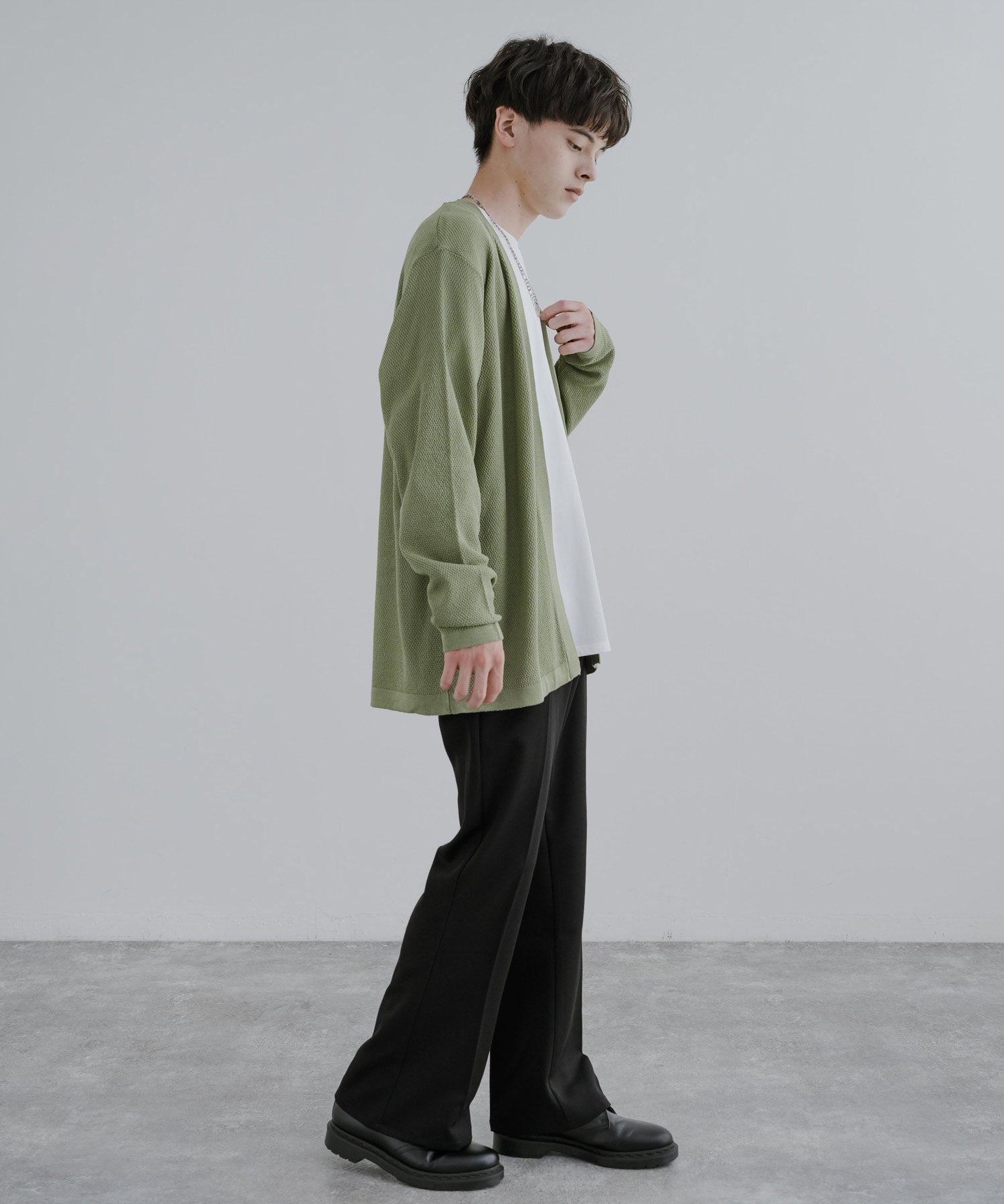 Rocky Monroe Buttonless Cardigan Linen Touch Men's Women's Casual Big Silhouette Plain Simple Pair Matching Relaxed Loose Pique Knit Polo Fabric