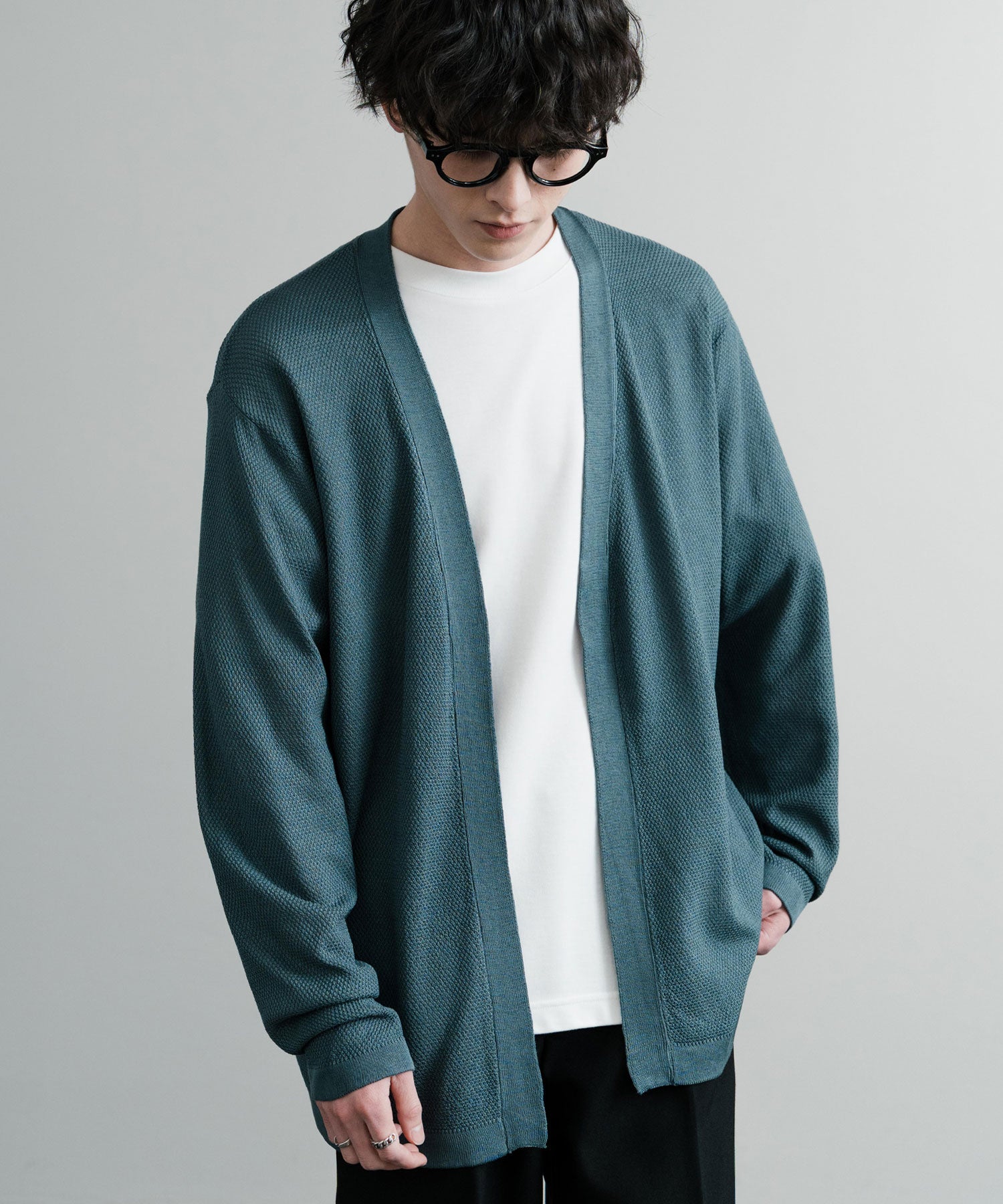 Rocky Monroe Buttonless Cardigan Linen Touch Men's Women's Casual Big Silhouette Plain Simple Pair Matching Relaxed Loose Pique Knit Polo Fabric