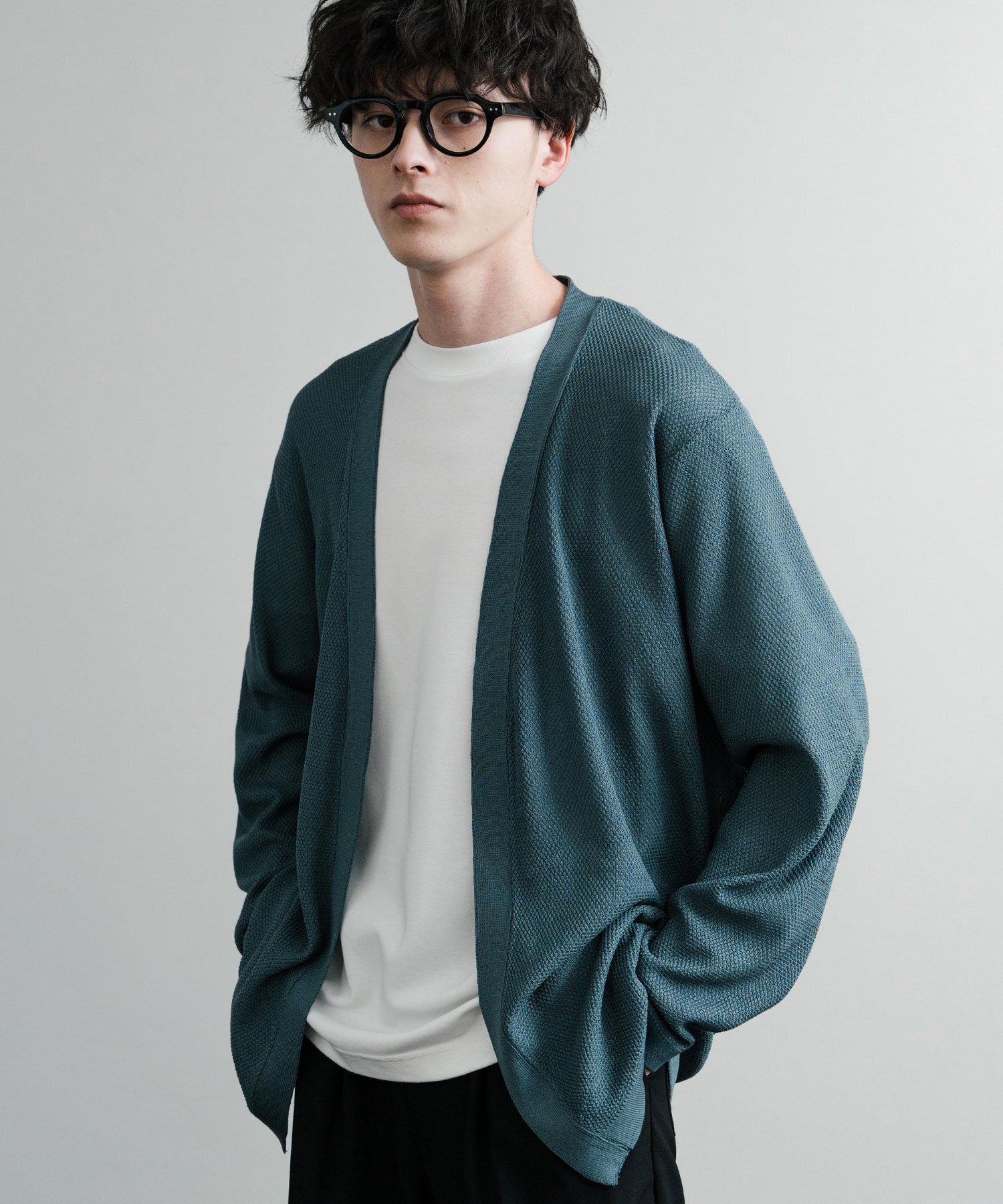 Rocky Monroe Buttonless Cardigan Linen Touch Men's Women's Casual Big Silhouette Plain Simple Pair Matching Relaxed Loose Pique Knit Polo Fabric