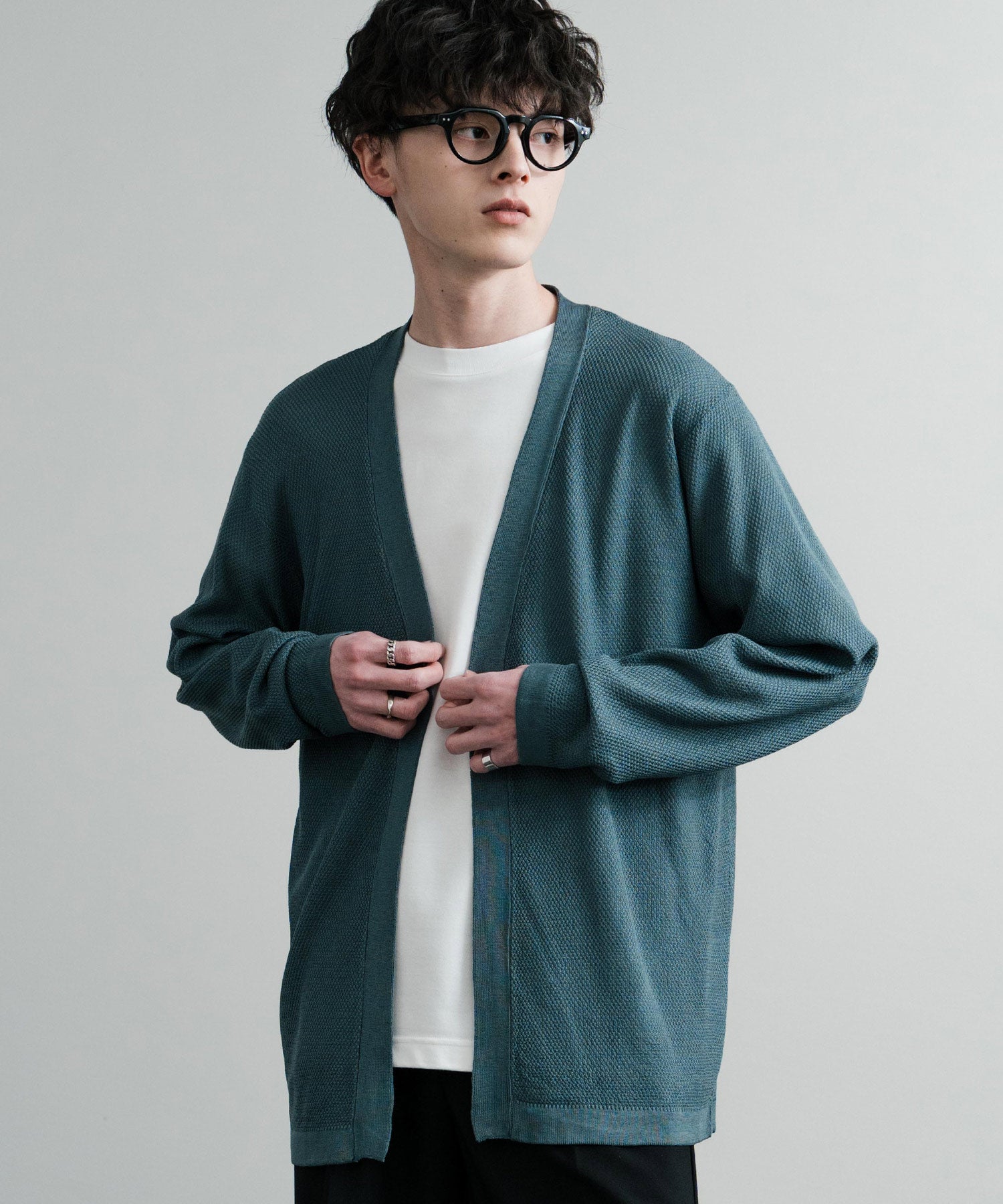 Rocky Monroe Buttonless Cardigan Linen Touch Men's Women's Casual Big Silhouette Plain Simple Pair Matching Relaxed Loose Pique Knit Polo Fabric