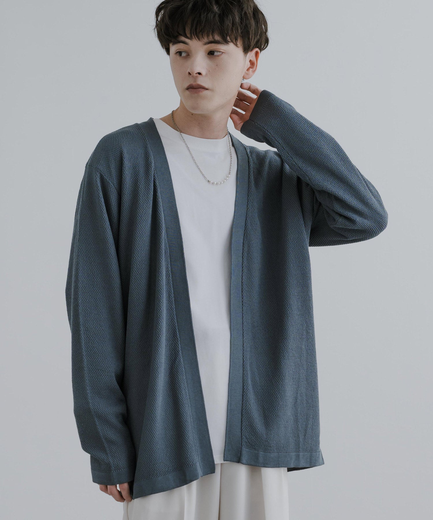 Rocky Monroe Buttonless Cardigan Linen Touch Men's Women's Casual Big Silhouette Plain Simple Pair Matching Relaxed Loose Pique Knit Polo Fabric